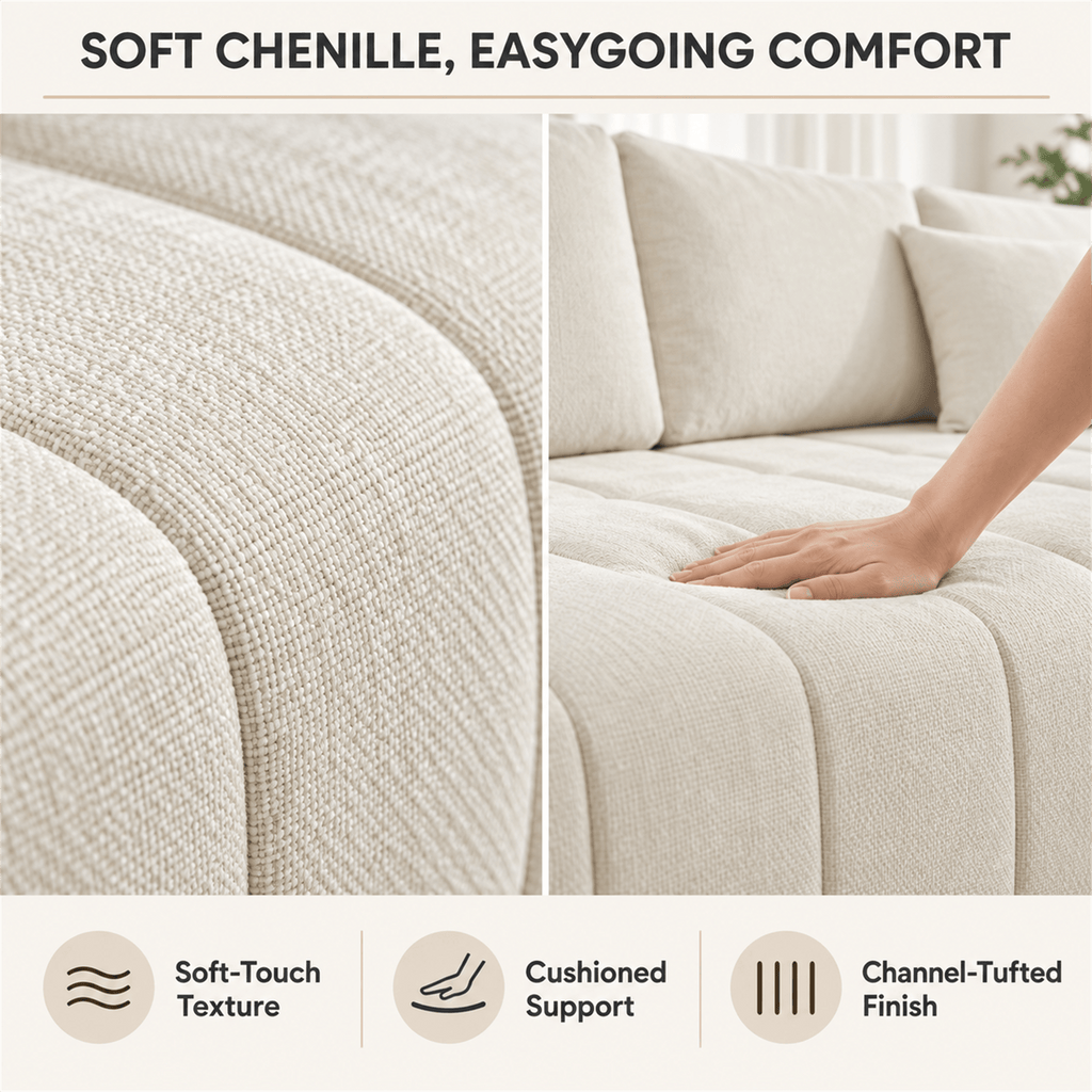 108-Inch L-Shaped Chenille Cloud Sectional Sofa with Chaise, No Assembly, Beige