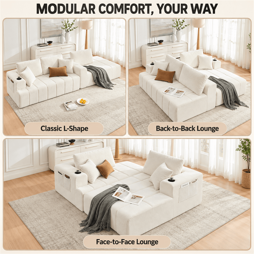 108-Inch L-Shaped Chenille Cloud Sectional Sofa with Chaise, No Assembly, Beige