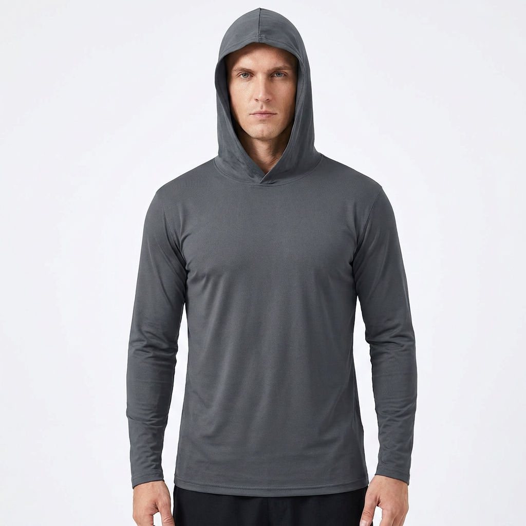 ZBORIBER Men's Hooded T-shirt, Moisture-Wicking,Quick-Drying,Titanium,Sizes S-3XL