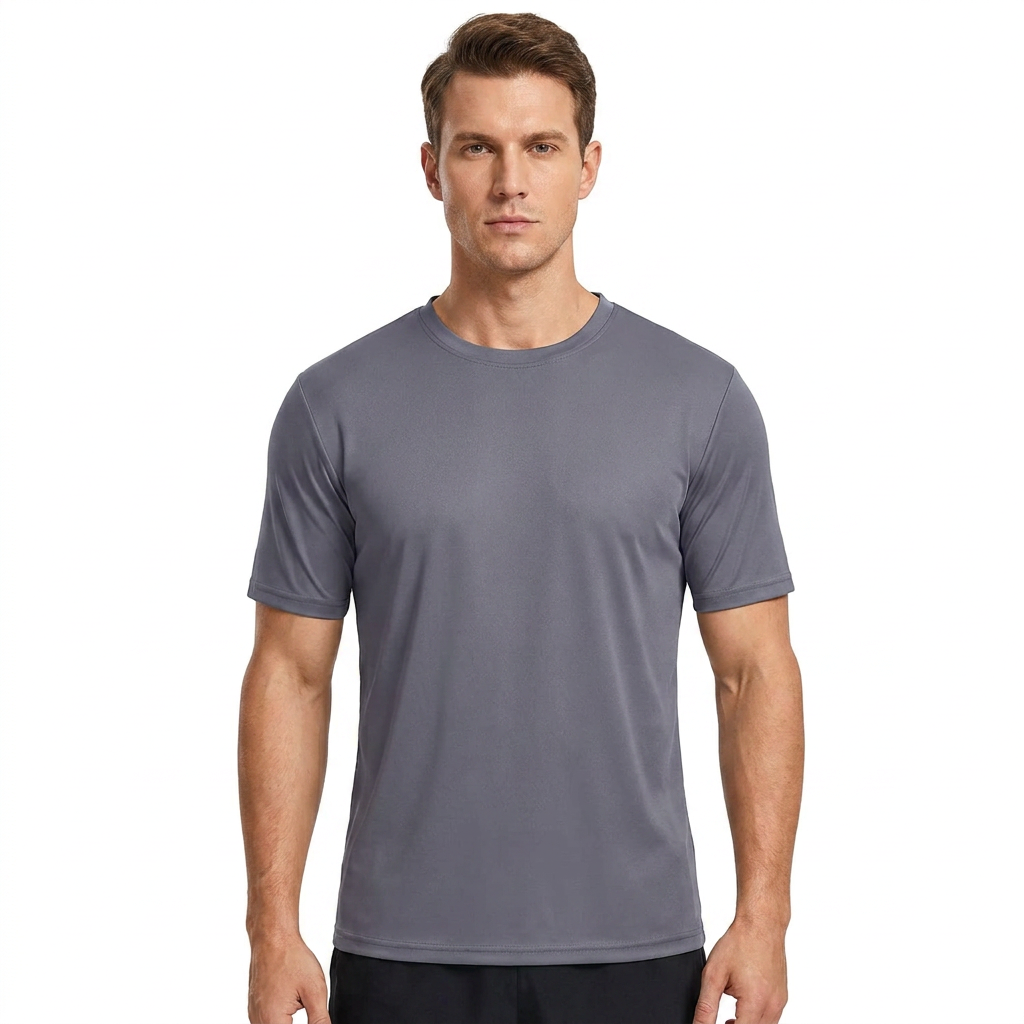 ZBORIBER Men's Quick-Dry Fit Gym Wicking Athletic Workout Short-Sleeve T-Shirts Sizes S-3XL,Titanium