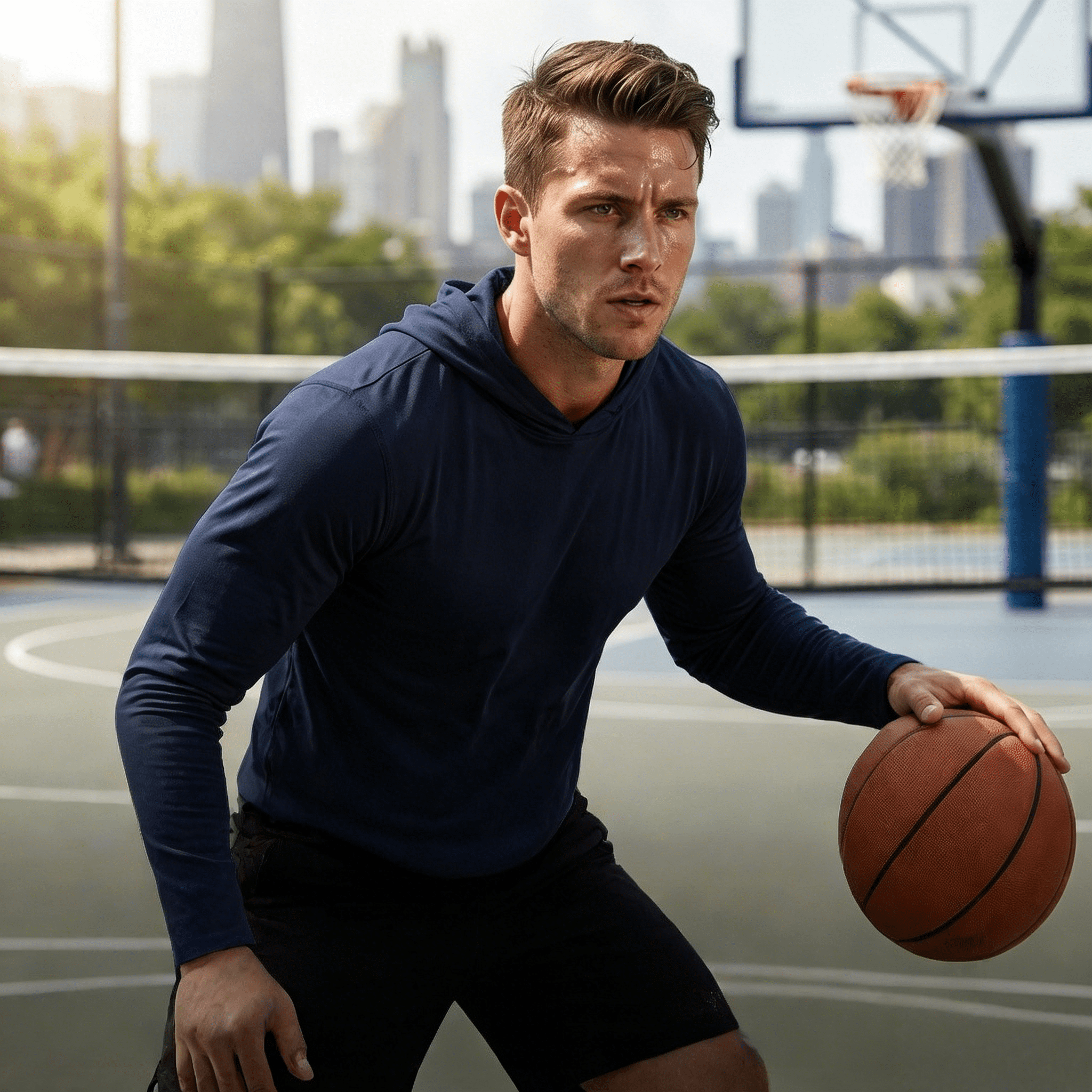 ZBORIBER Men's Hooded T-shirt, Moisture-wicking,Quick-drying,Navy,Sizes S-3XL