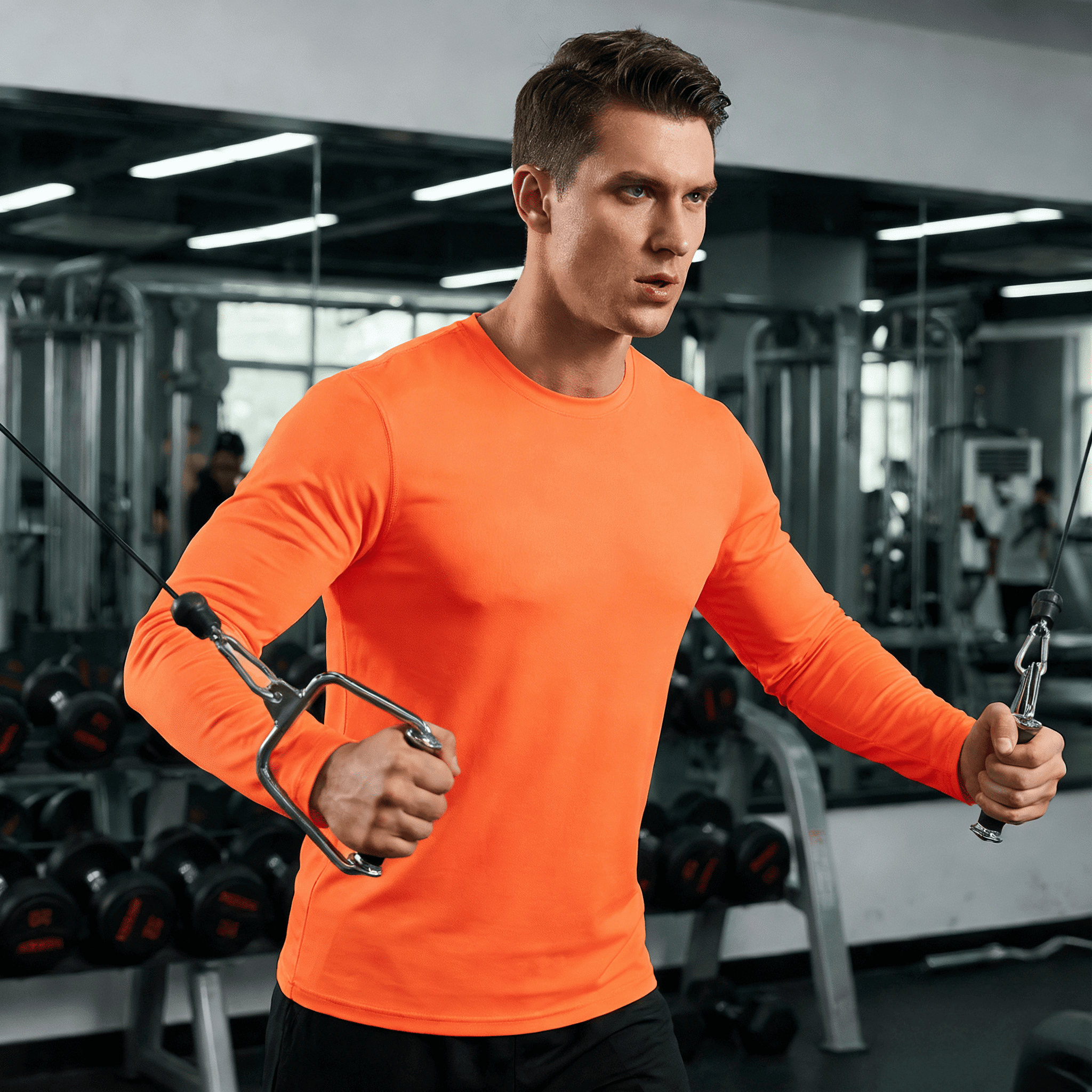 ZBORIBER Men's Quick Dry UPF 50+ UV Sun Protection Moisture Wicking Long Sleeve T-Shirt for Casual Workout,Sizes S-3XL,Neon Orange