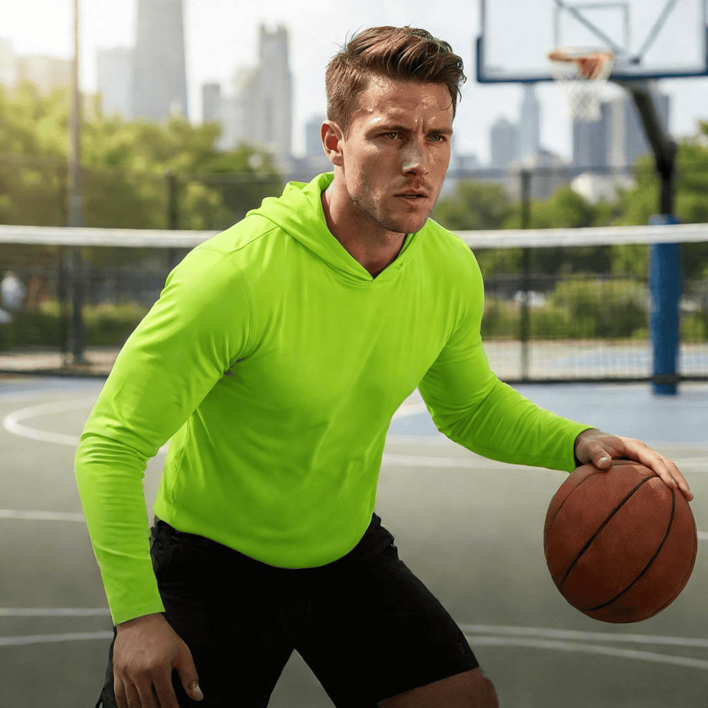 ZBORIBER Men's Hooded T-shirt, Moisture-wicking,Quick-drying,Highlighter Green,Sizes S-3XL