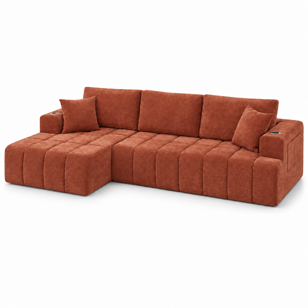 108-Inch L-Shaped Chenille Cloud Sectional Sofa with Chaise, No Assembly, Orange