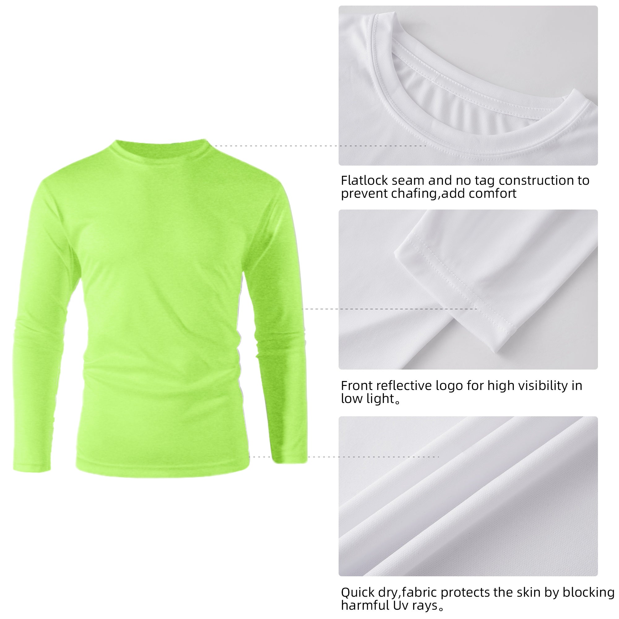 ZBORIBER Men's Hooded T-shirt, Moisture-Wicking,Quick-Drying,Highlighter Green,Sizes S-3XL