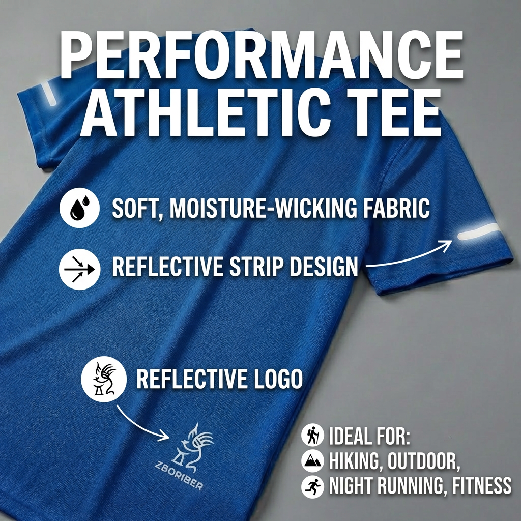 ZBORIBER Men's Short-sleeved T-shirt, Quick-drying, Moisture-wicking, Sweat-wicking, with Reflective Stripes and Reflective Logo,5-Pack