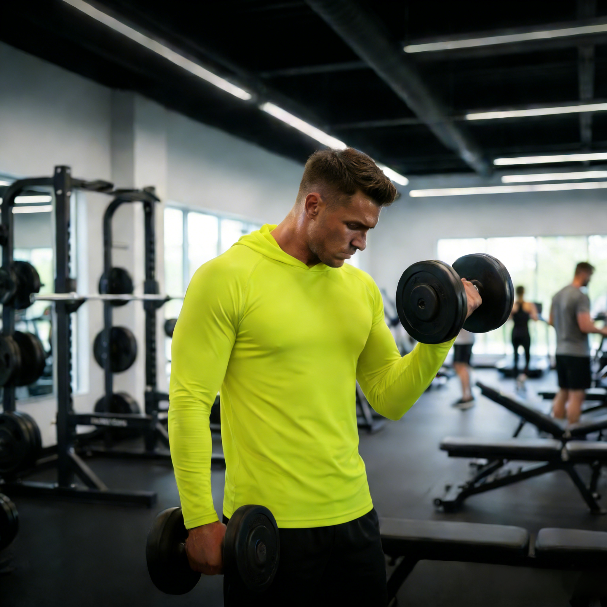 ZBORIBER Men's Hooded T-shirt, Moisture-Wicking,Quick-Drying,Highlighter Glow,Sizes S-3XL