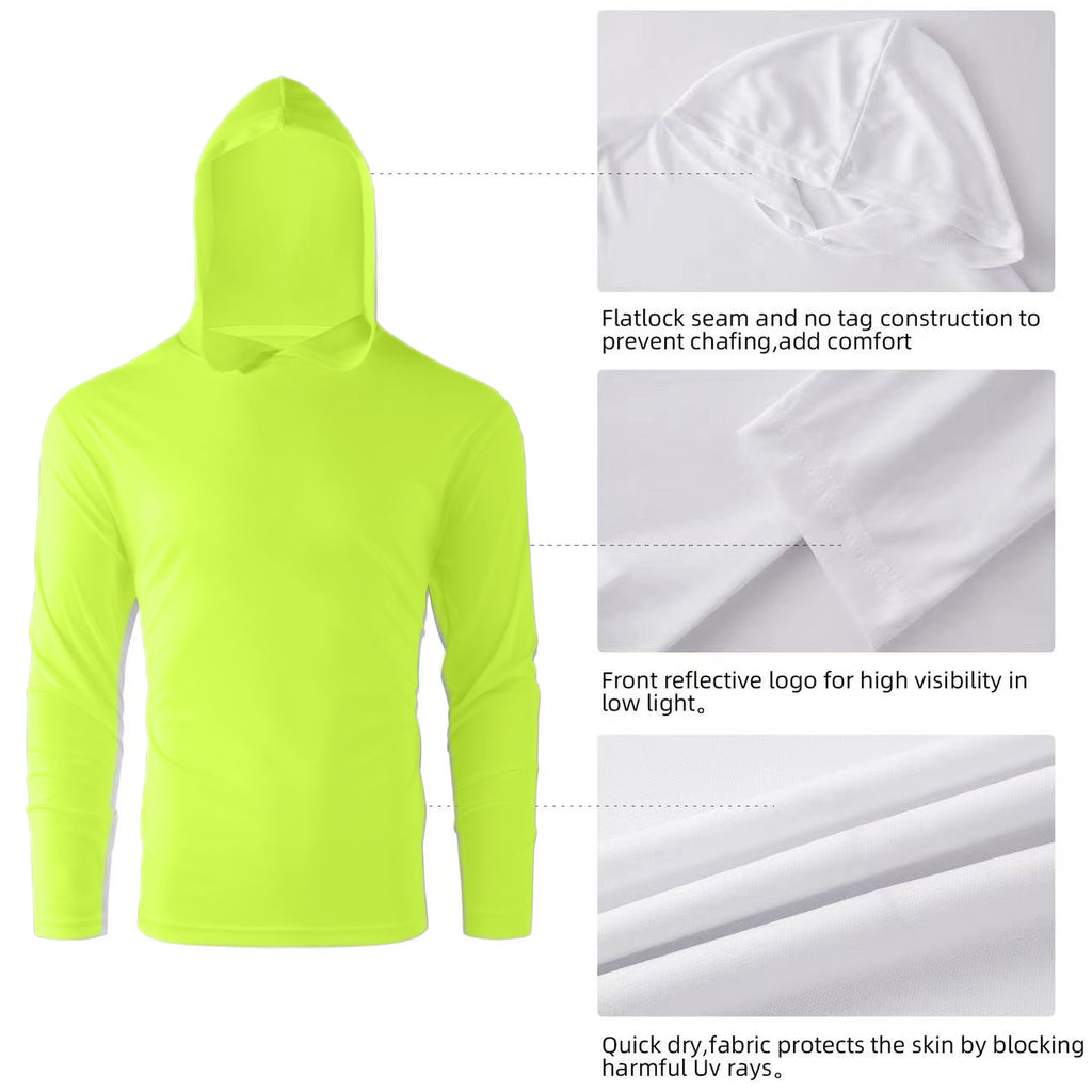 ZBORIBER Men's Quick Dry UPF 50+ UV Sun Protection Moisture Wicking Long Sleeve T-Shirt for Casual Workout,Sizes S-3XL,Highlighter Glow