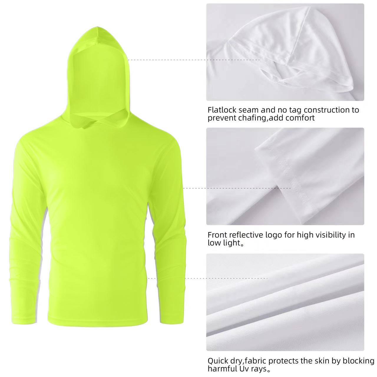 ZBORIBER Men's Quick Dry UPF 50+ UV Sun Protection Moisture Wicking Long Sleeve T-Shirt for Casual Workout,Sizes S-3XL,Highlighter Glow