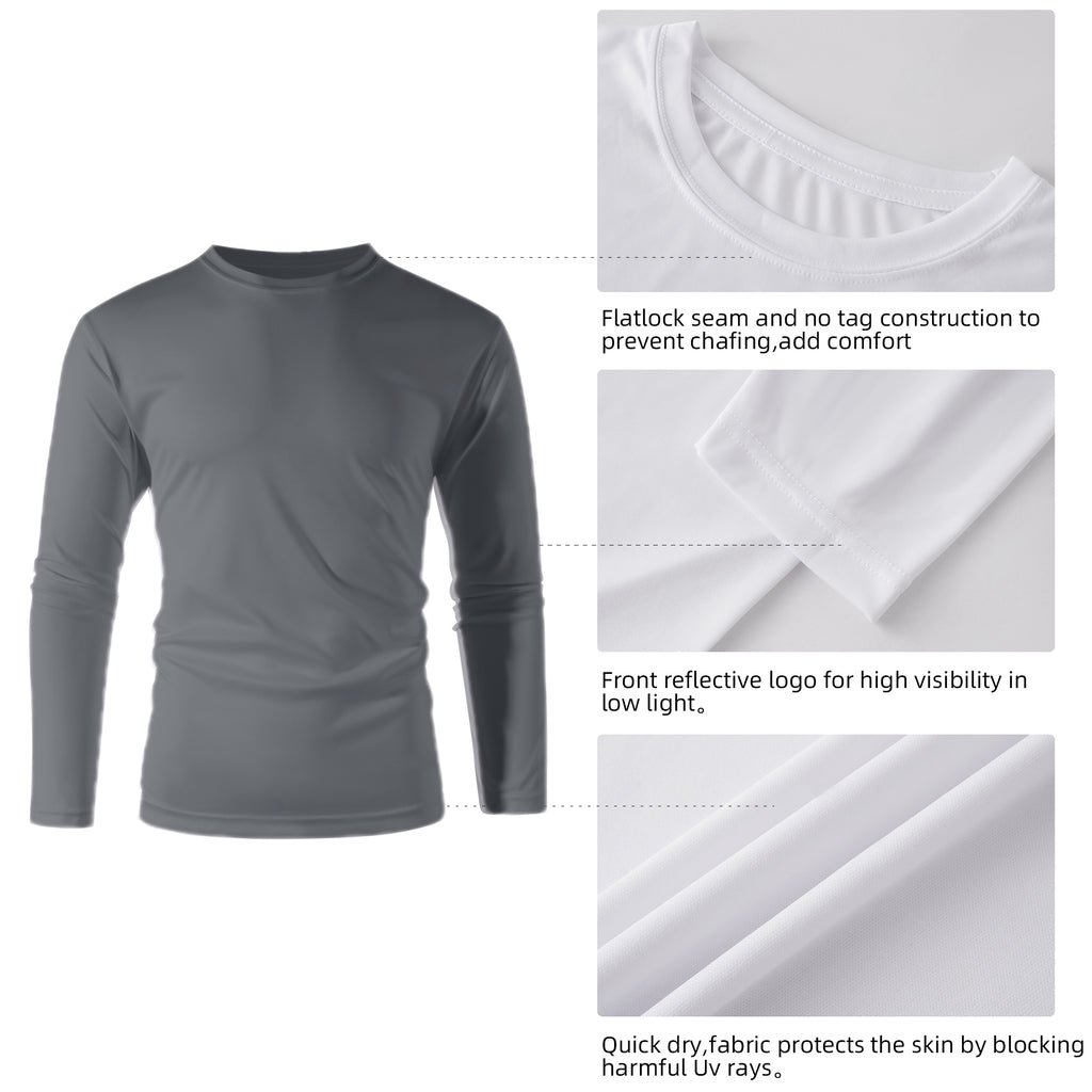 ZBORIBER Men's Quick Dry UPF 50+ UV Sun Protection Moisture Wicking Long Sleeve T-Shirt for Casual Workout,Sizes S-3XL,Titanium