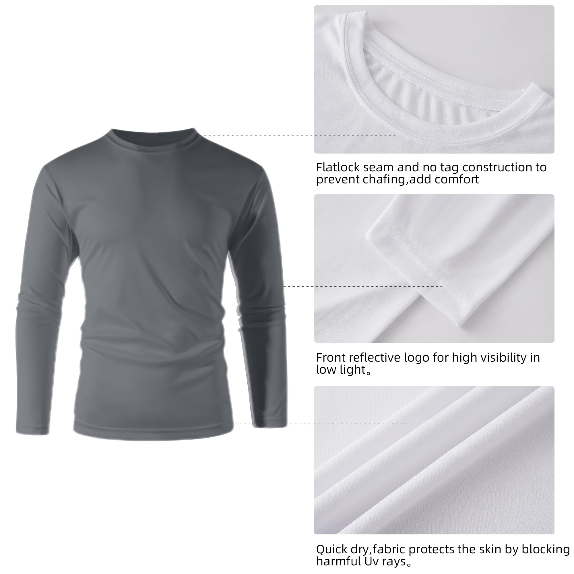ZBORIBER Men's Quick Dry UPF 50+ UV Sun Protection Moisture Wicking Long Sleeve T-Shirt for Casual Workout,Sizes S-3XL,Titanium