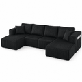 132.5" U Shaped Boneless Modular Sectional Sofa, Oversized Corduroy Couch with Double Chaise, Deep Seats & Side Pockets, No Assembly Compression Sofa for Living Room, Black