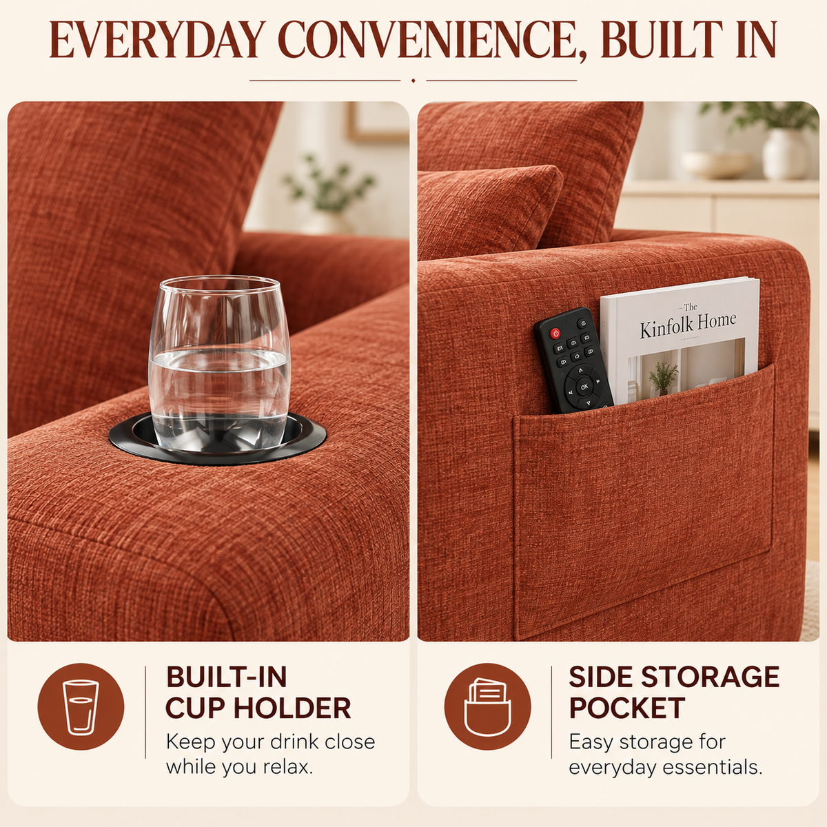 108-Inch L-Shaped Chenille Cloud Sectional Sofa with Chaise, No Assembly, Orange