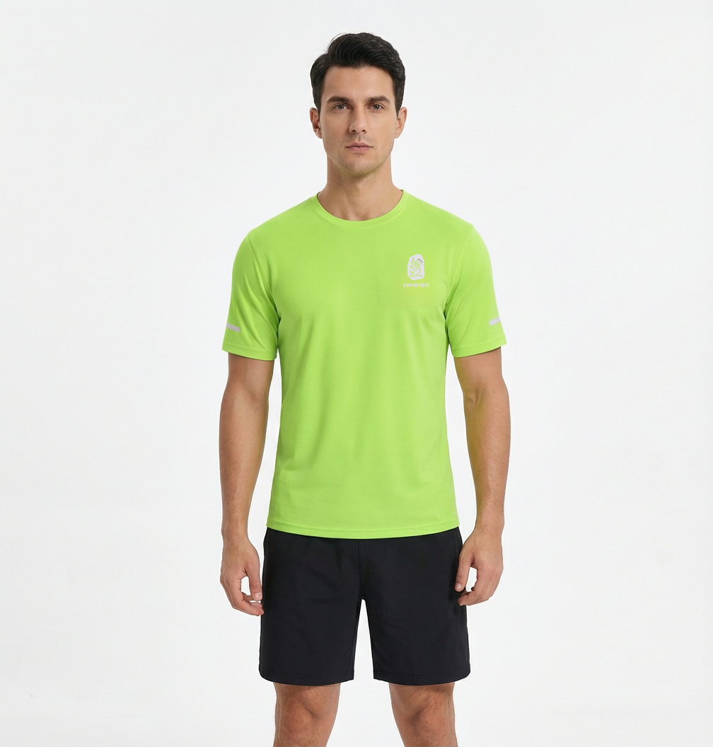 ZBORIBER Men's Short-sleeved T-shirt, Quick-drying, Moisture-wicking, Sweat-wicking, with Reflective Stripes and Reflective Logo,5-Pack