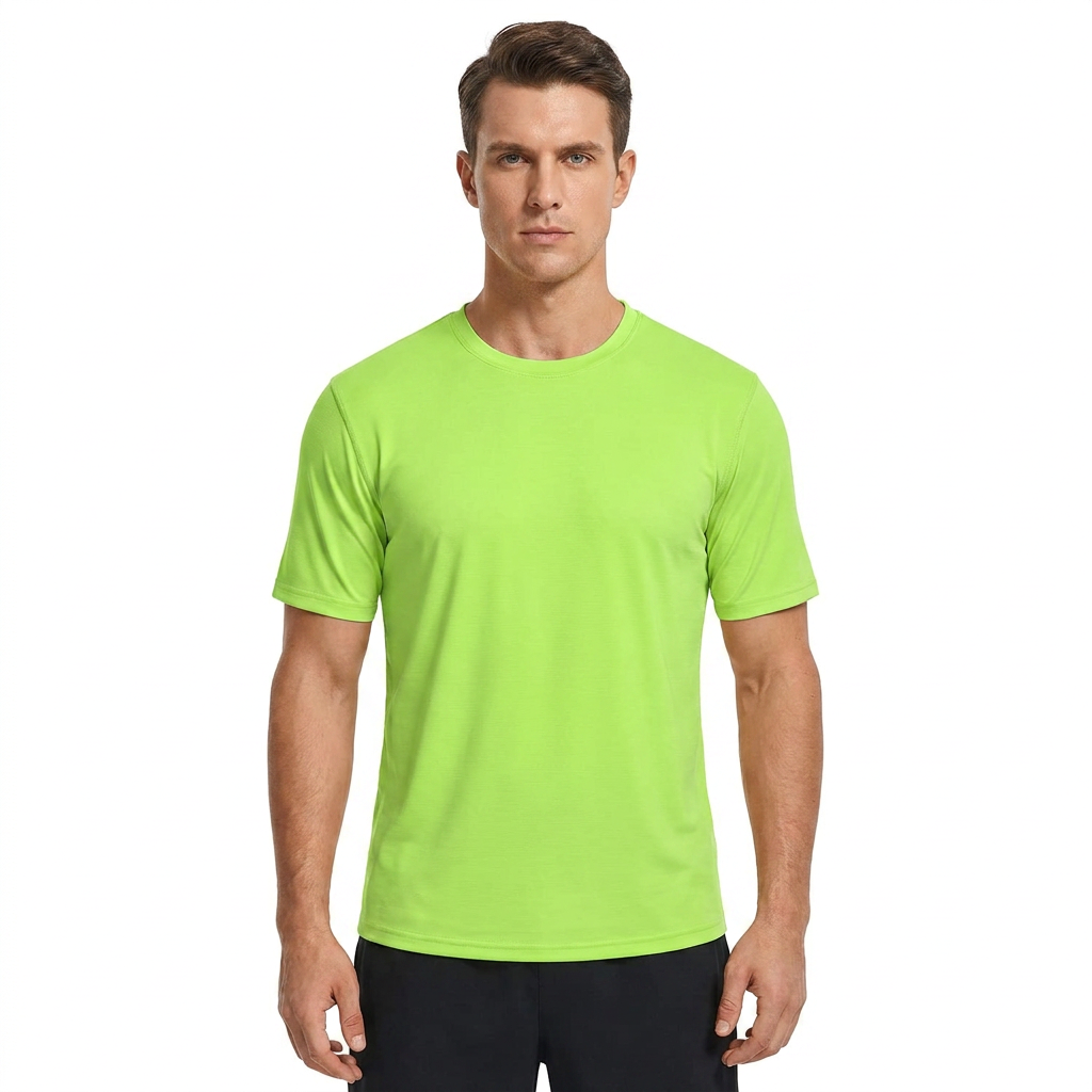 ZBORIBER Men's Quick-Dry Fit Gym Wicking Athletic Workout Short-Sleeve T-Shirts Sizes S-3XL,Highlighter Green