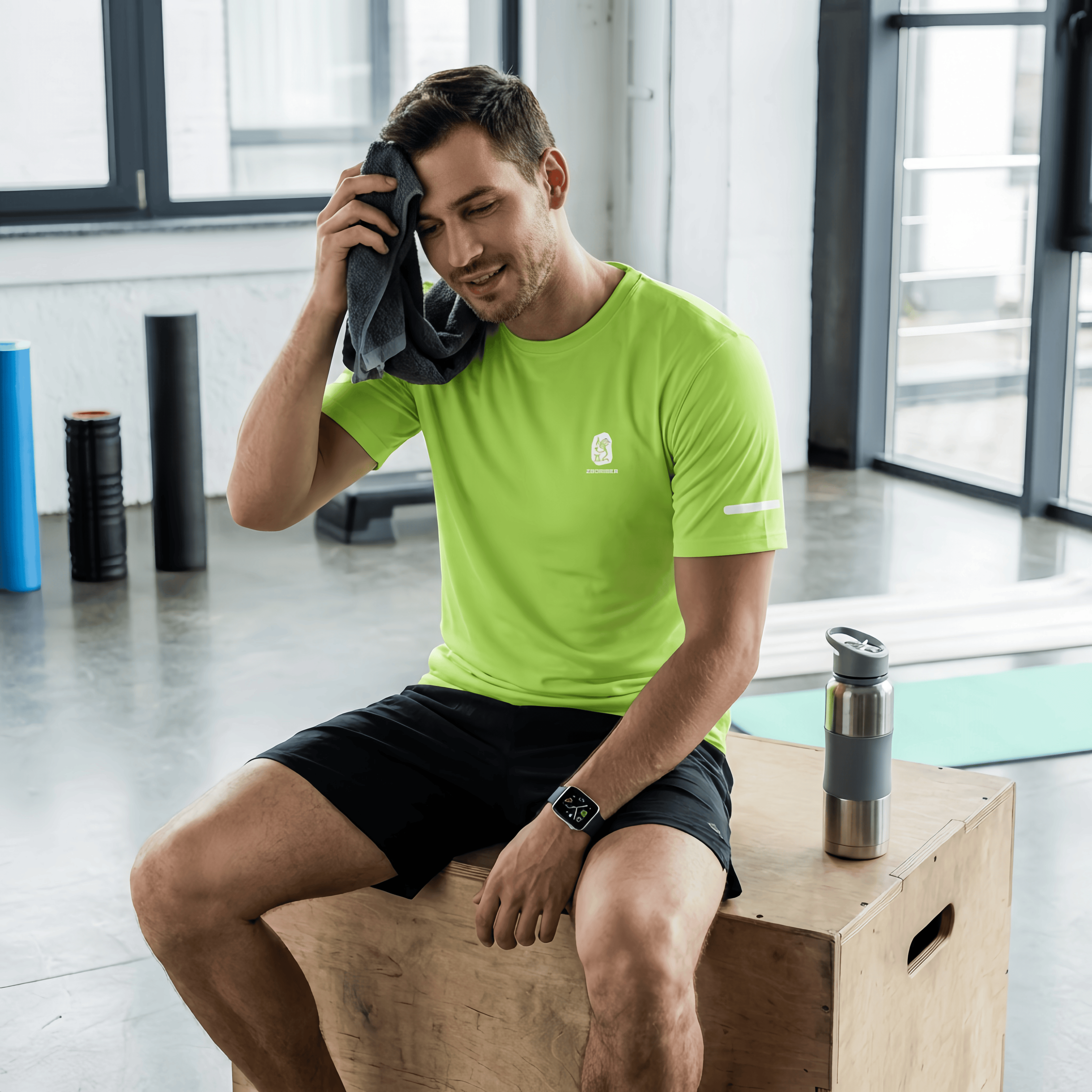 ZBORIBER Men's Short-sleeved T-shirt, Quick-drying, Moisture-wicking, Sweat-wicking, with Reflective Stripes and Reflective Logo,5-Pack