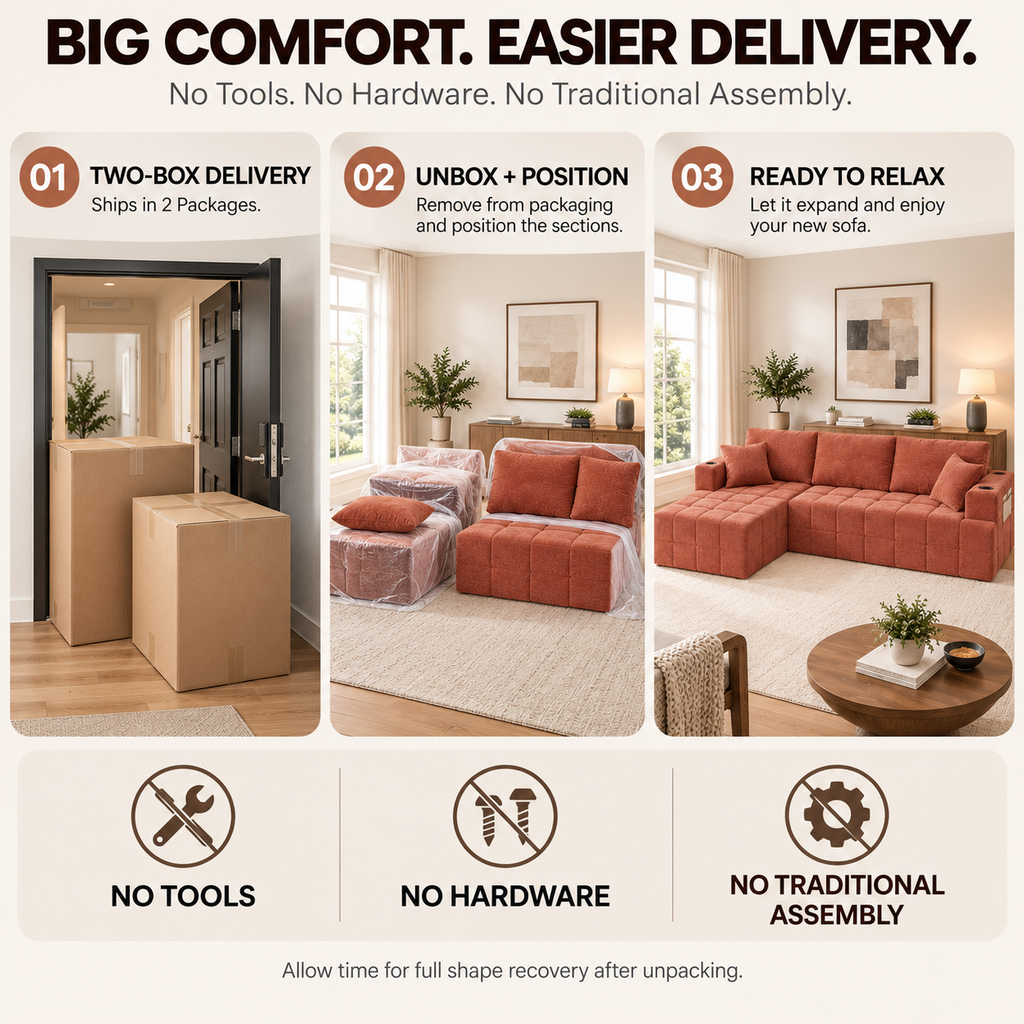 108-Inch L-Shaped Chenille Cloud Sectional Sofa with Chaise, No Assembly, Orange