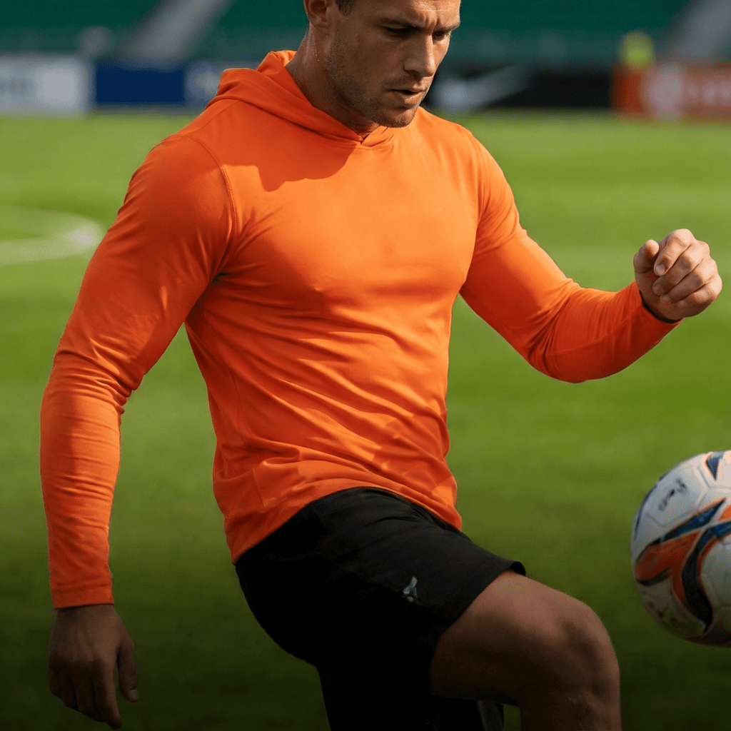 ZBORIBER Men's Hooded T-shirt,Moisture-wicking,Quick-drying,Neon Orange, Sizes S-3XL