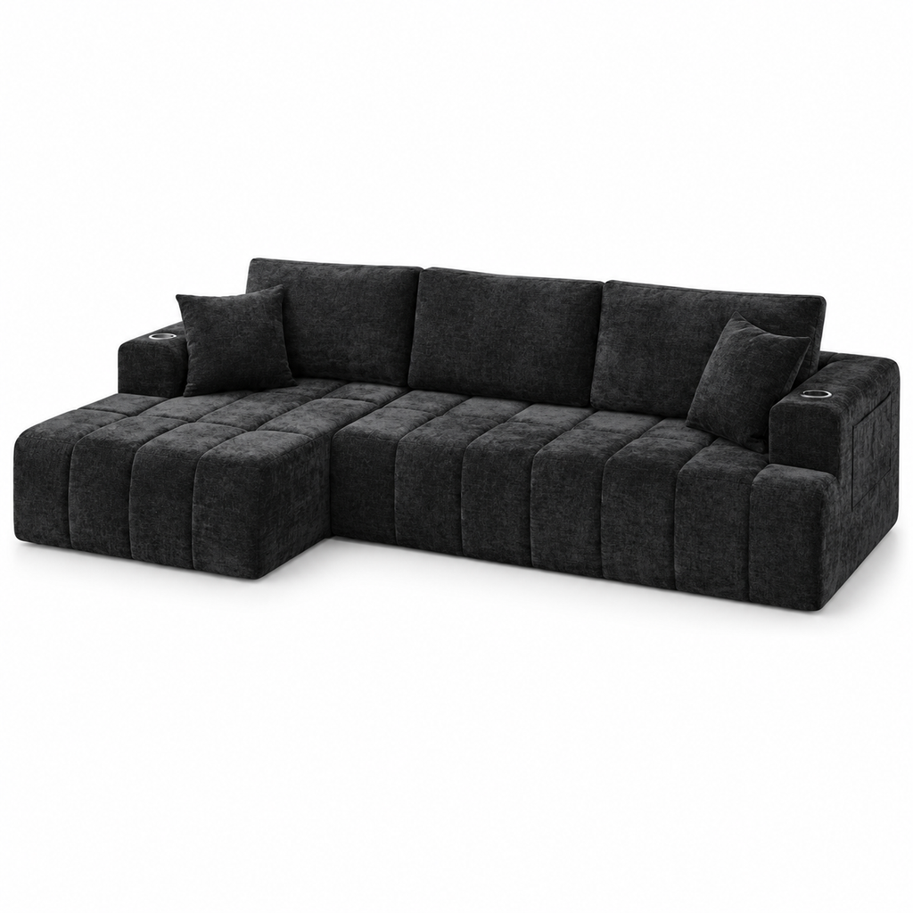 108-Inch L-Shaped Chenille Cloud Sectional Sofa with Chaise, No Assembly, Black