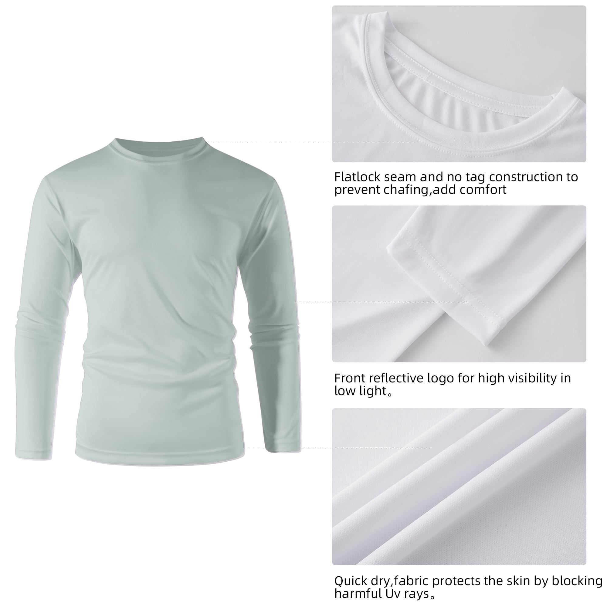 ZBORIBER Men's Quick Dry UPF 50+ UV Sun Protection Moisture Wicking Long Sleeve T-Shirt for Casual Workout,Sizes S-3XL,White