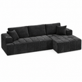 108.3" L-Shaped Chenille Sectional Sofa with Chaise, Cup Holders & Side Pockets, No Assembly, Black