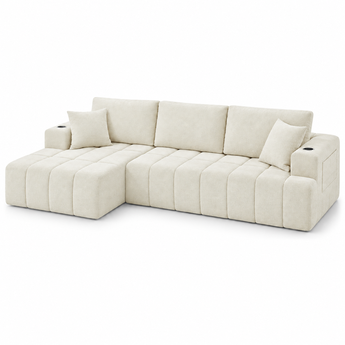 108-Inch L-Shaped Chenille Cloud Sectional Sofa with Chaise, No Assembly, Beige