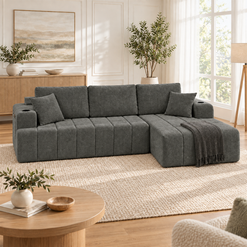 108-Inch L-Shaped Chenille Cloud Sectional Sofa with Chaise, No Assembly, Dark Gray