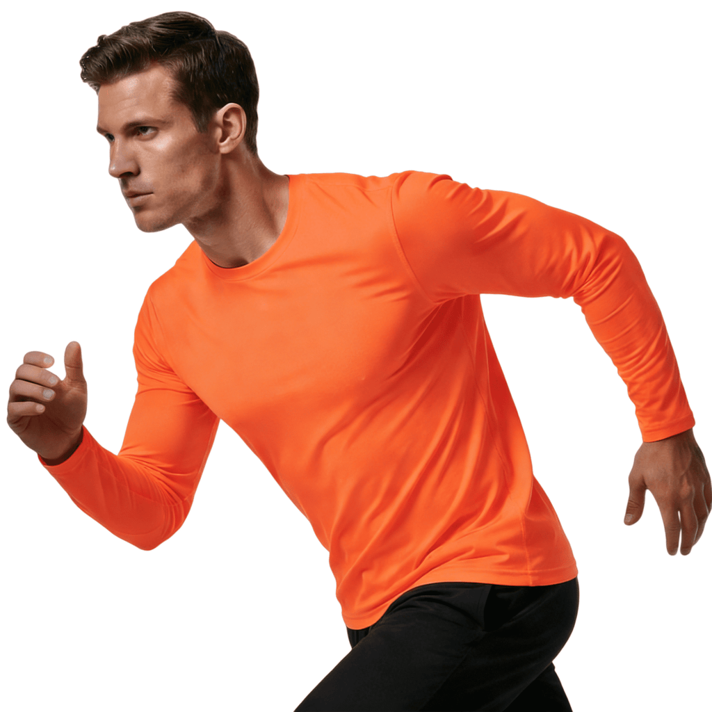 ZBORIBER Men's Quick Dry UPF 50+ UV Sun Protection Moisture Wicking Long Sleeve T-Shirt for Casual Workout,Sizes S-3XL,Neon Orange