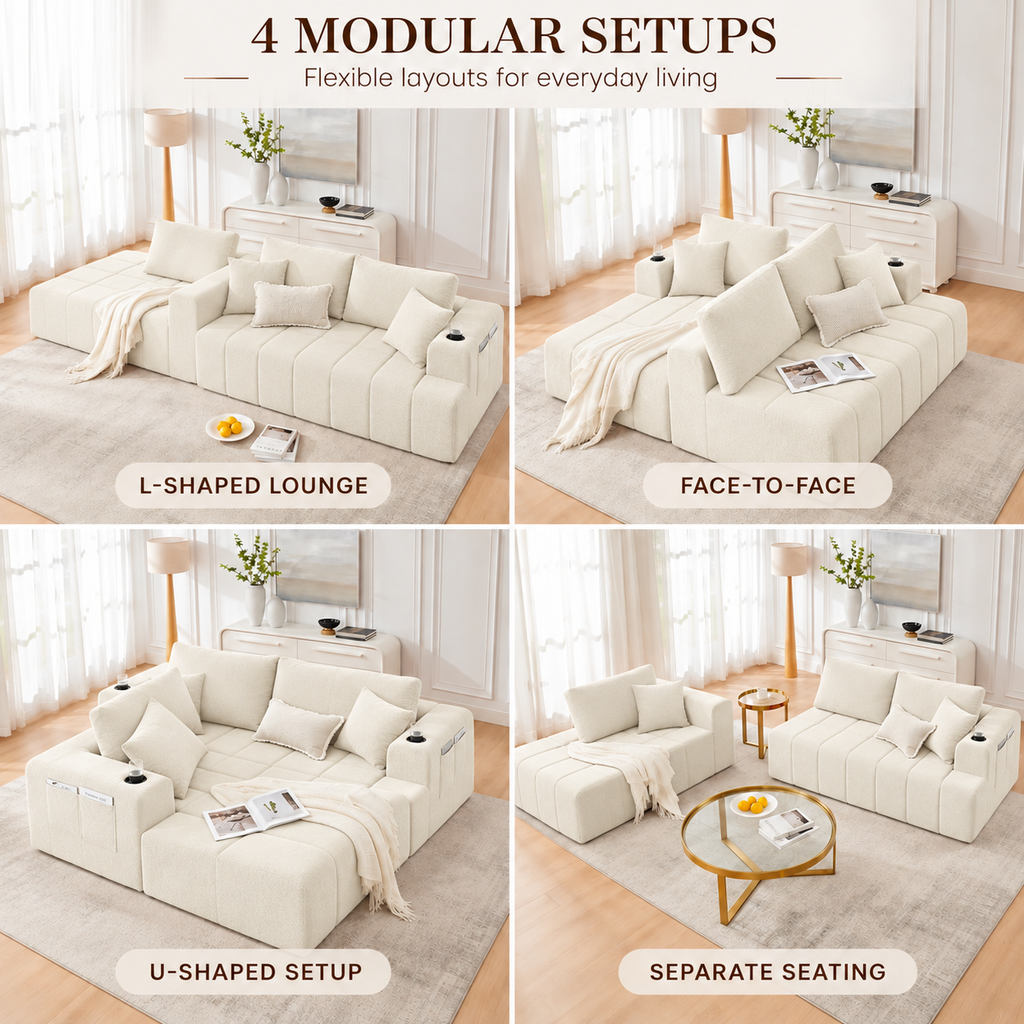 108-Inch L-Shaped Chenille Cloud Sectional Sofa with Chaise, No Assembly, Beige