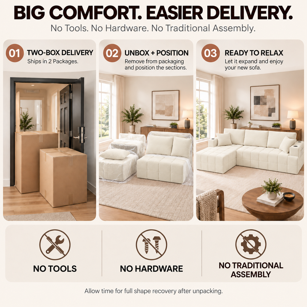 108-Inch L-Shaped Chenille Cloud Sectional Sofa with Chaise, No Assembly, Beige