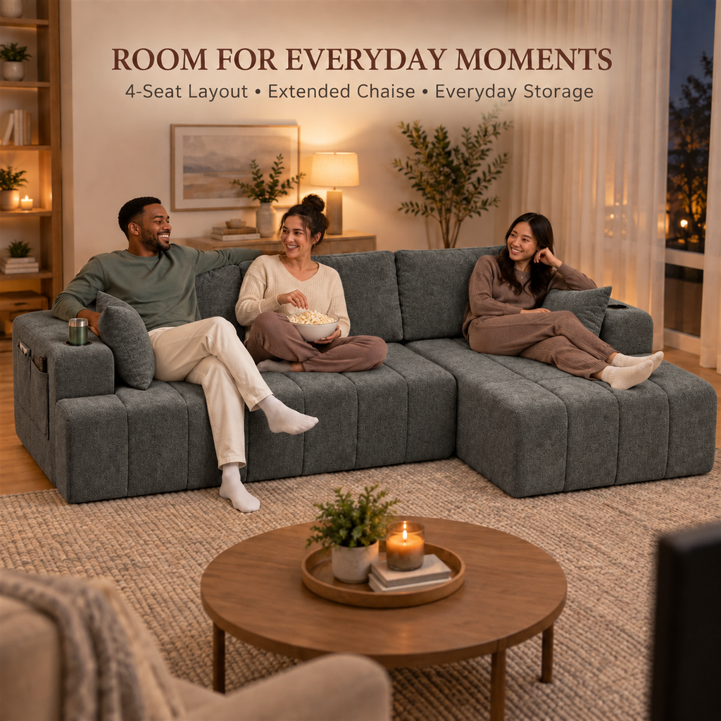 108-Inch L-Shaped Chenille Cloud Sectional Sofa with Chaise, No Assembly, Dark Gray