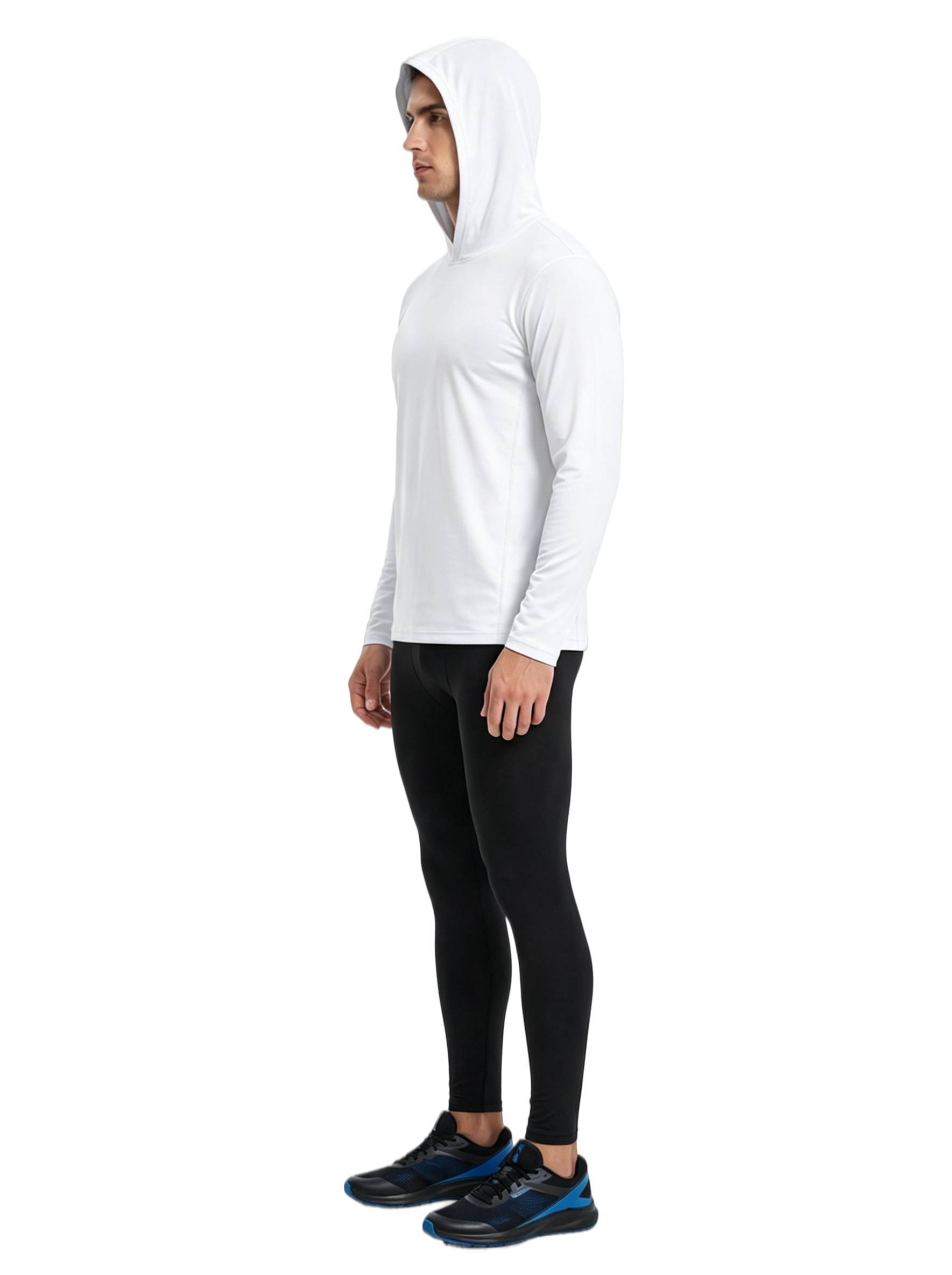 ZBORIBER Men's Hooded T-shirt, Moisture-Wicking,Quick-Drying,White,Sizes S-3XL