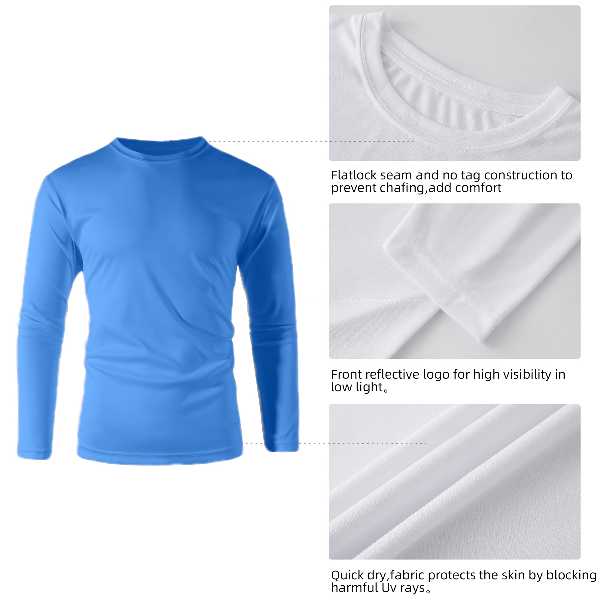 ZBORIBER Men's Quick Dry UPF 50+ UV Sun Protection Moisture Wicking Long Sleeve T-Shirt for Casual Workout,Sizes S-3XL,Royal