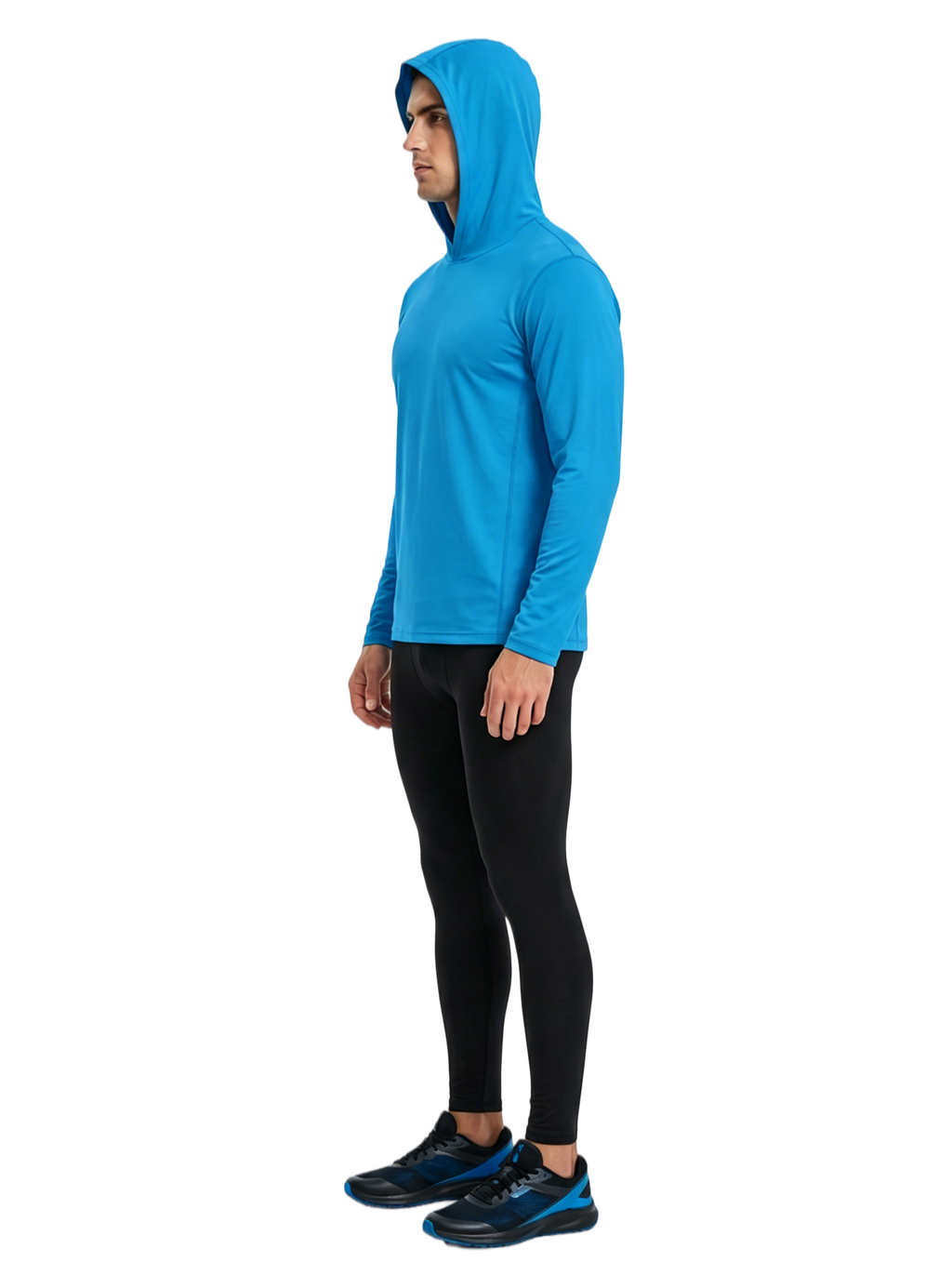ZBORIBER Men's Hooded T-shirt, Moisture-Wicking,Quick-Drying,Shockwave Blue,Sizes S-3XL