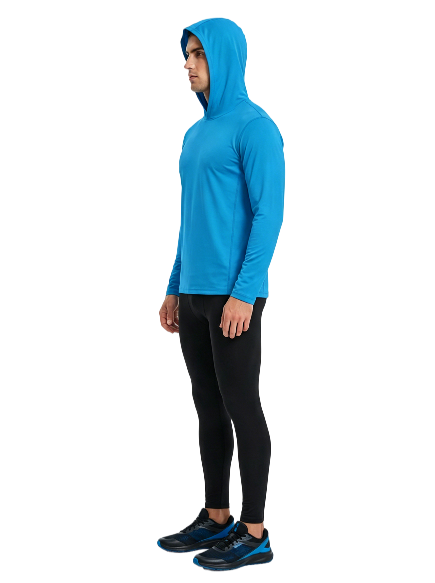 ZBORIBER Men's Hooded T-shirt, Moisture-Wicking,Quick-Drying,Shockwave Blue,Sizes S-3XL