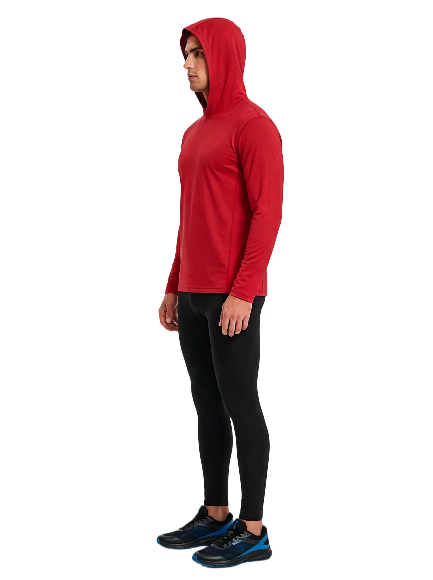 ZBORIBER Men's Hooded T-shirt, Moisture-Wicking,Quick-Drying,Red,Sizes S-3XL