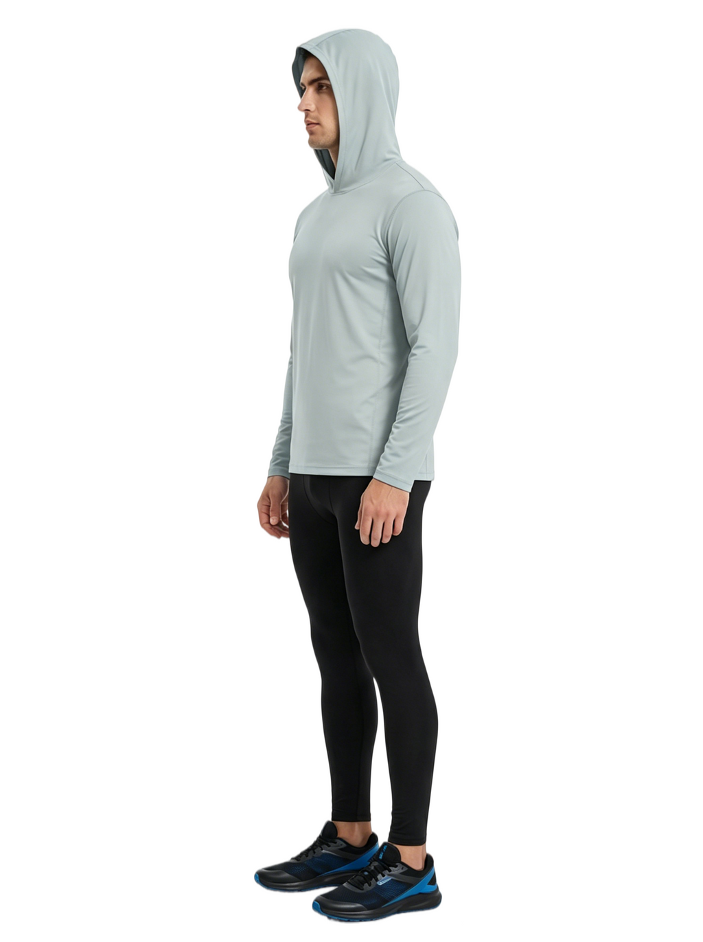 ZBORIBER Men's Hooded T-shirt, Moisture-Wicking,Quick-Drying,Silver,Sizes S-3XL
