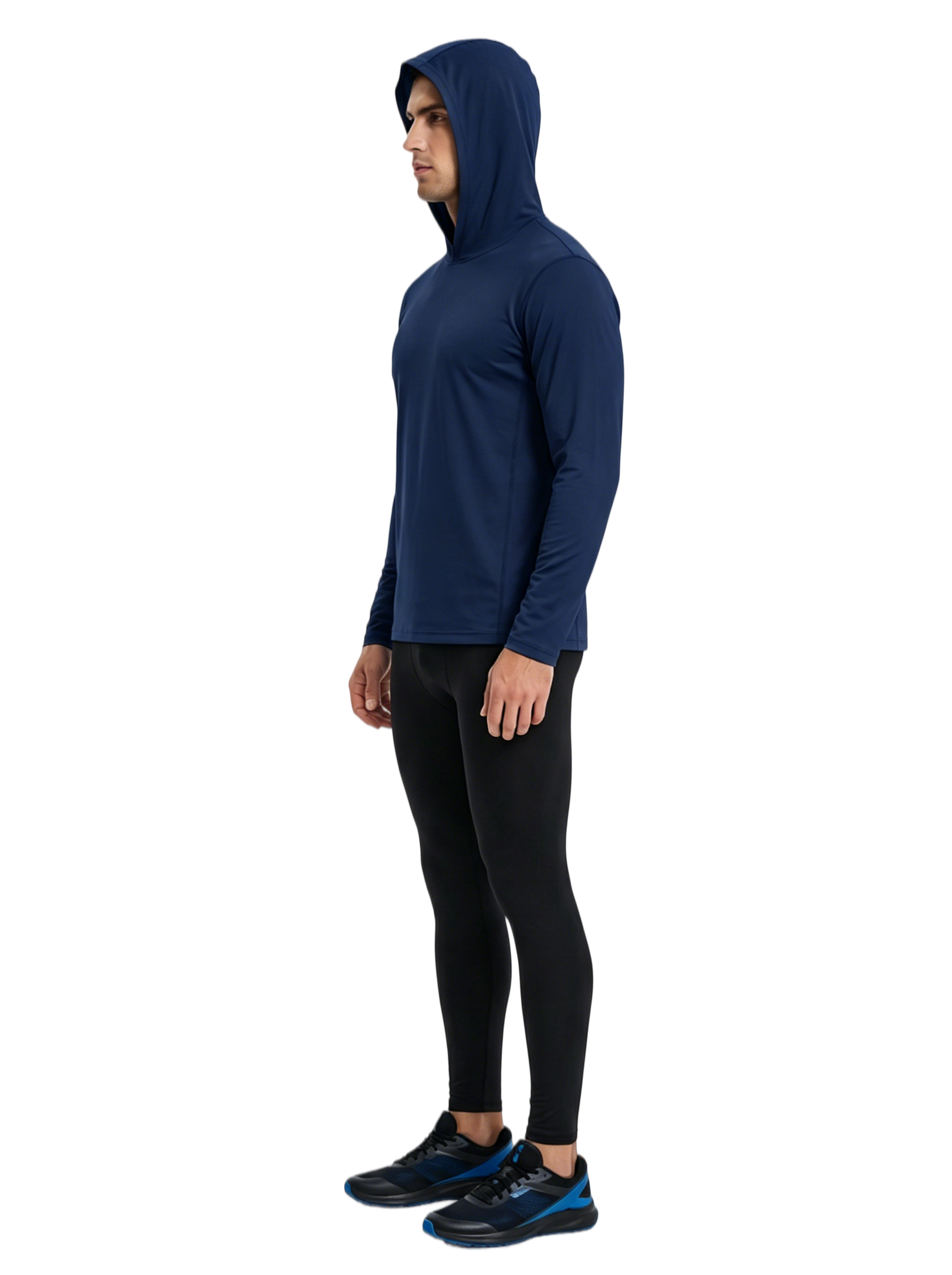 ZBORIBER Men's Hooded T-shirt, Moisture-Wicking,Quick-Drying,Navy,Sizes S-3XL