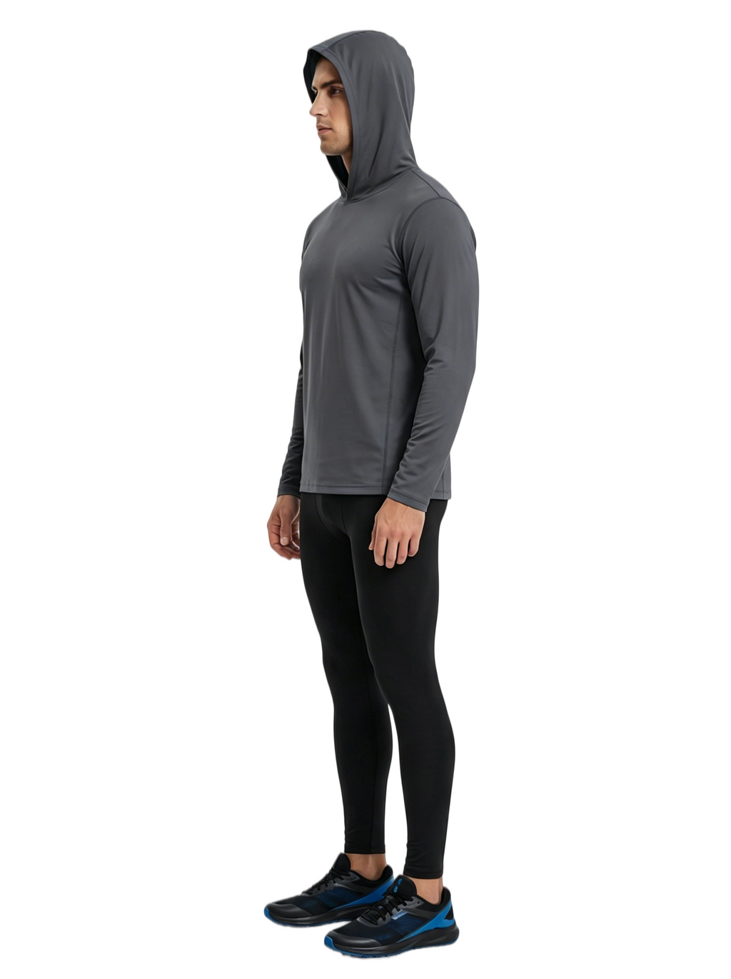 ZBORIBER Men's Hooded T-shirt, Moisture-Wicking,Quick-Drying,Titanium,Sizes S-3XL
