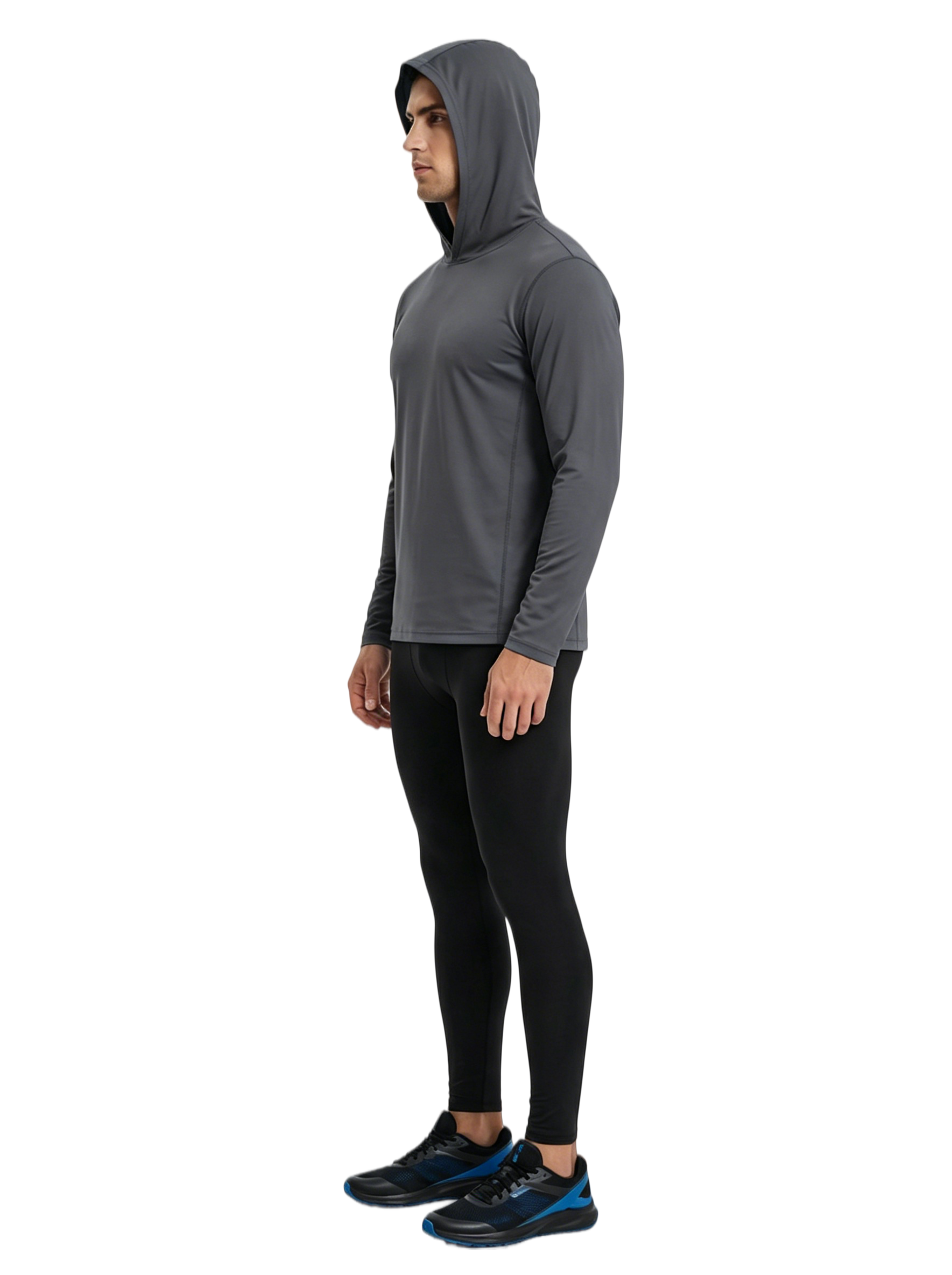 ZBORIBER Men's Hooded T-shirt, Moisture-Wicking,Quick-Drying,Titanium,Sizes S-3XL
