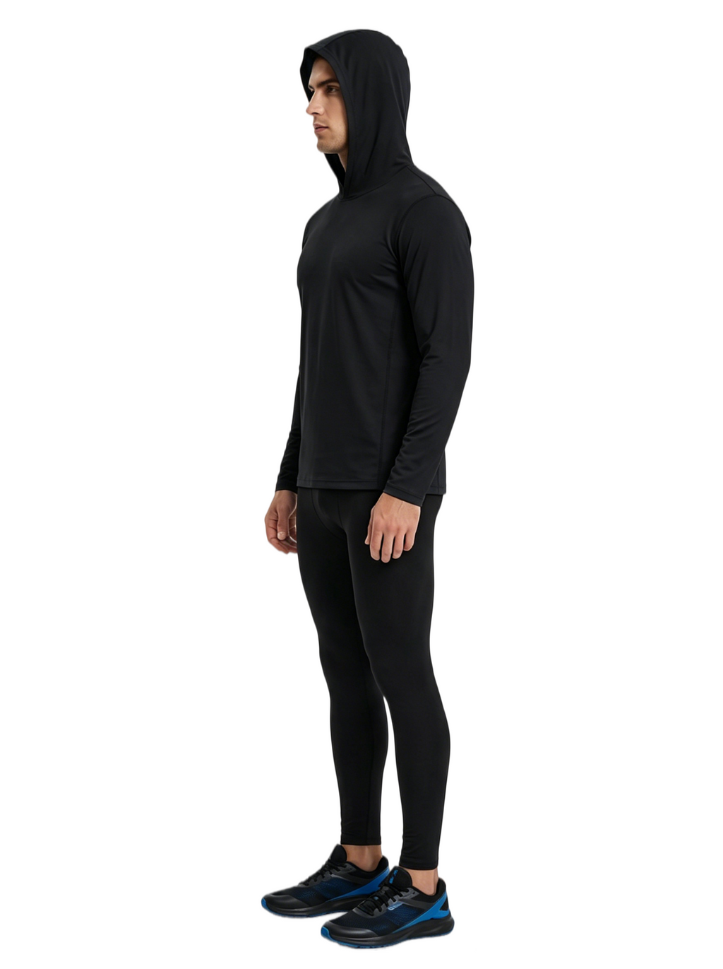 ZBORIBER Men's Hooded T-shirt, Moisture-Wicking,Quick-Drying,Black,Sizes S-3XL