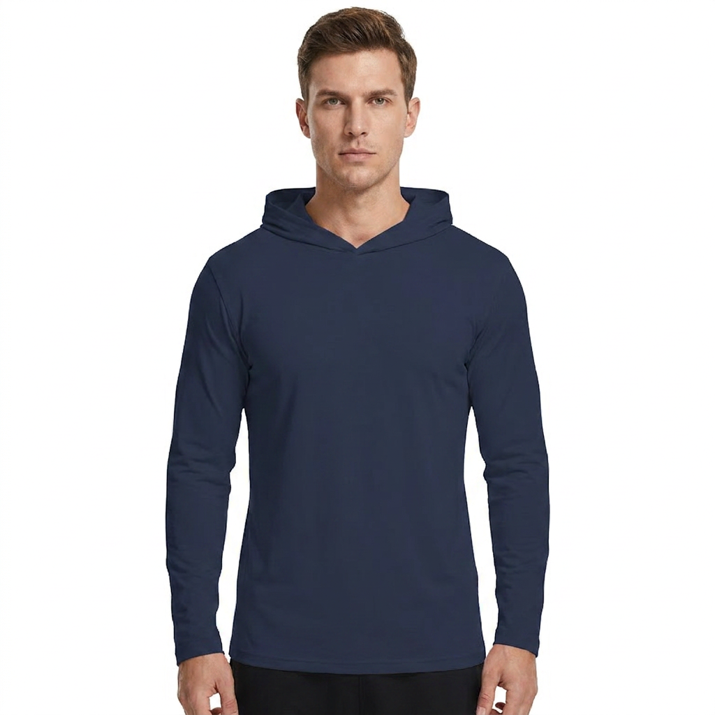 ZBORIBER Men's Hooded T-shirt, Moisture-Wicking,Quick-Drying,Navy,Sizes S-3XL