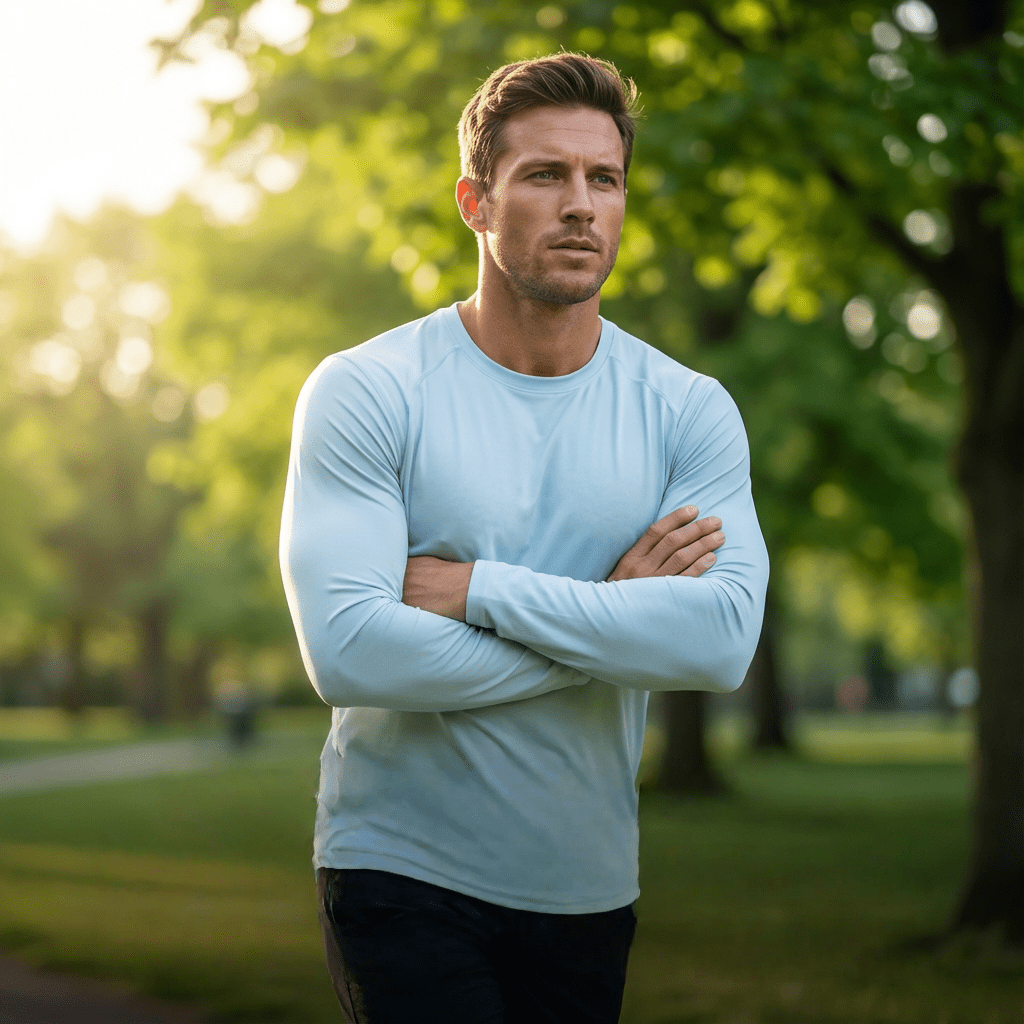 ZBORIBER Men's Quick Dry UPF 50+ UV Sun Protection Moisture Wicking Long Sleeve T-Shirt for Casual Workout,Sizes S-3XL,Carolina Blue