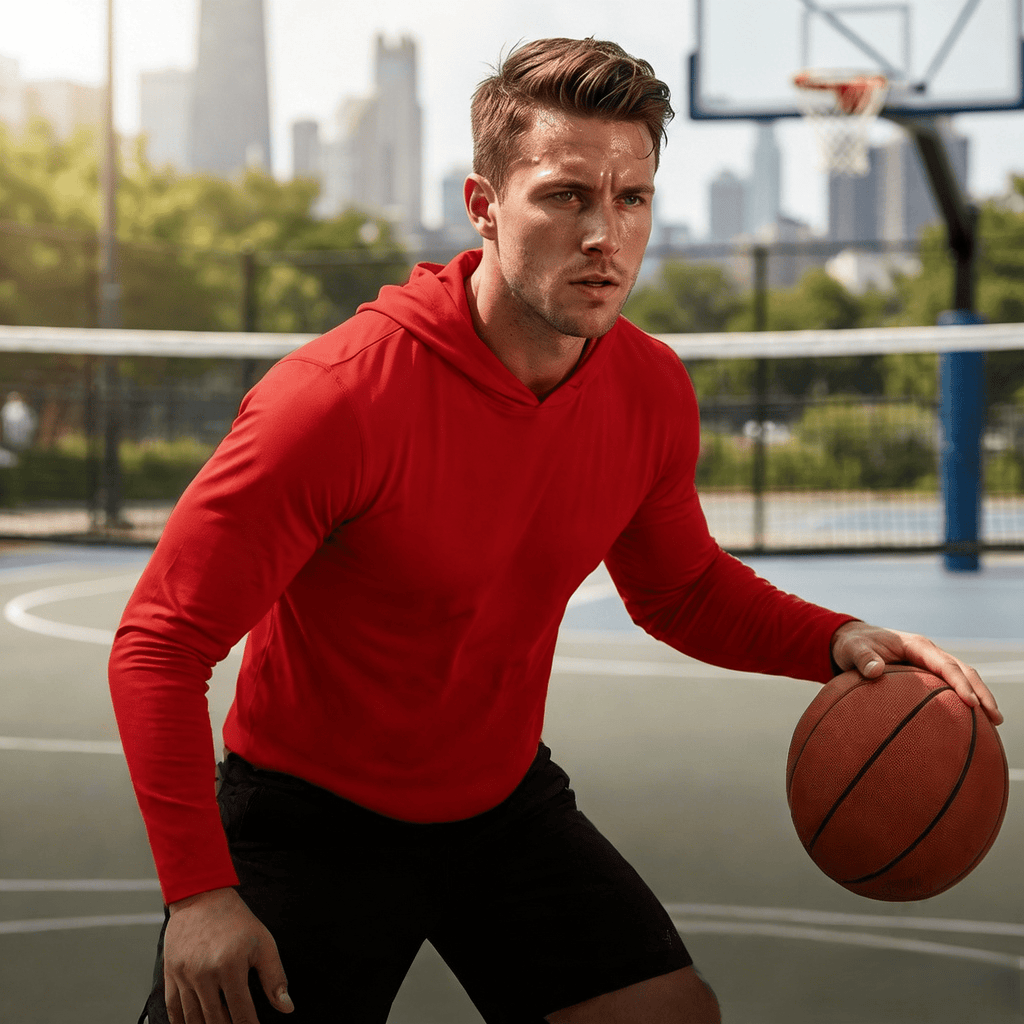 ZBORIBER Men's Quick Dry Breathable Hooded Sweatshirt,Red, Sizes S-3XL