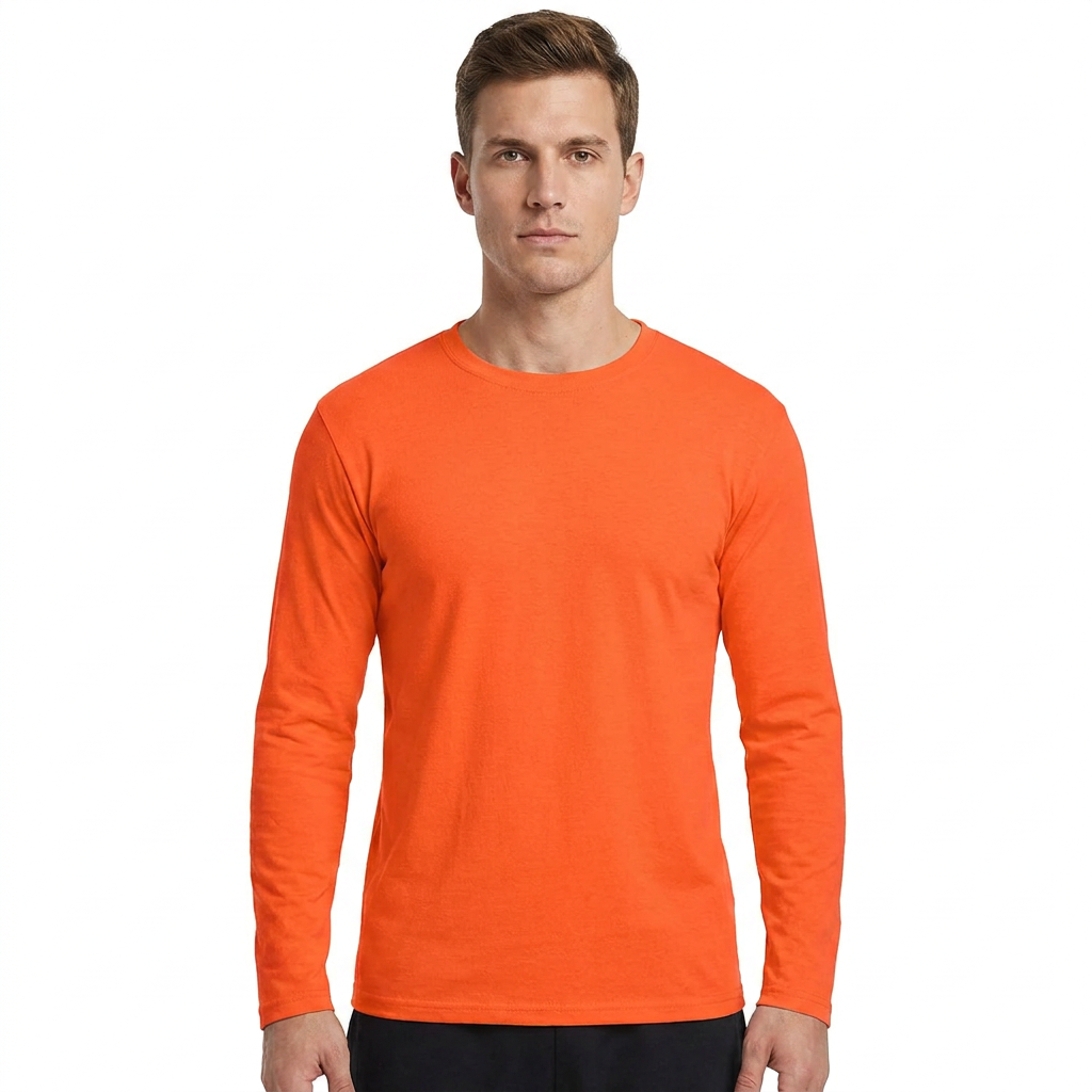 ZBORIBER Men's Quick Dry UPF 50+ UV Sun Protection Moisture Wicking Long Sleeve T-Shirt for Casual Workout,Sizes S-3XL,Highlighter Orange