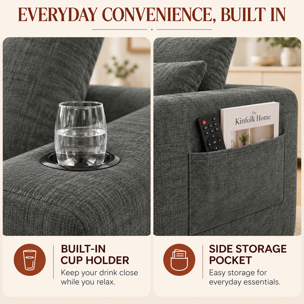 108-Inch L-Shaped Chenille Cloud Sectional Sofa with Chaise, No Assembly, Dark Gray