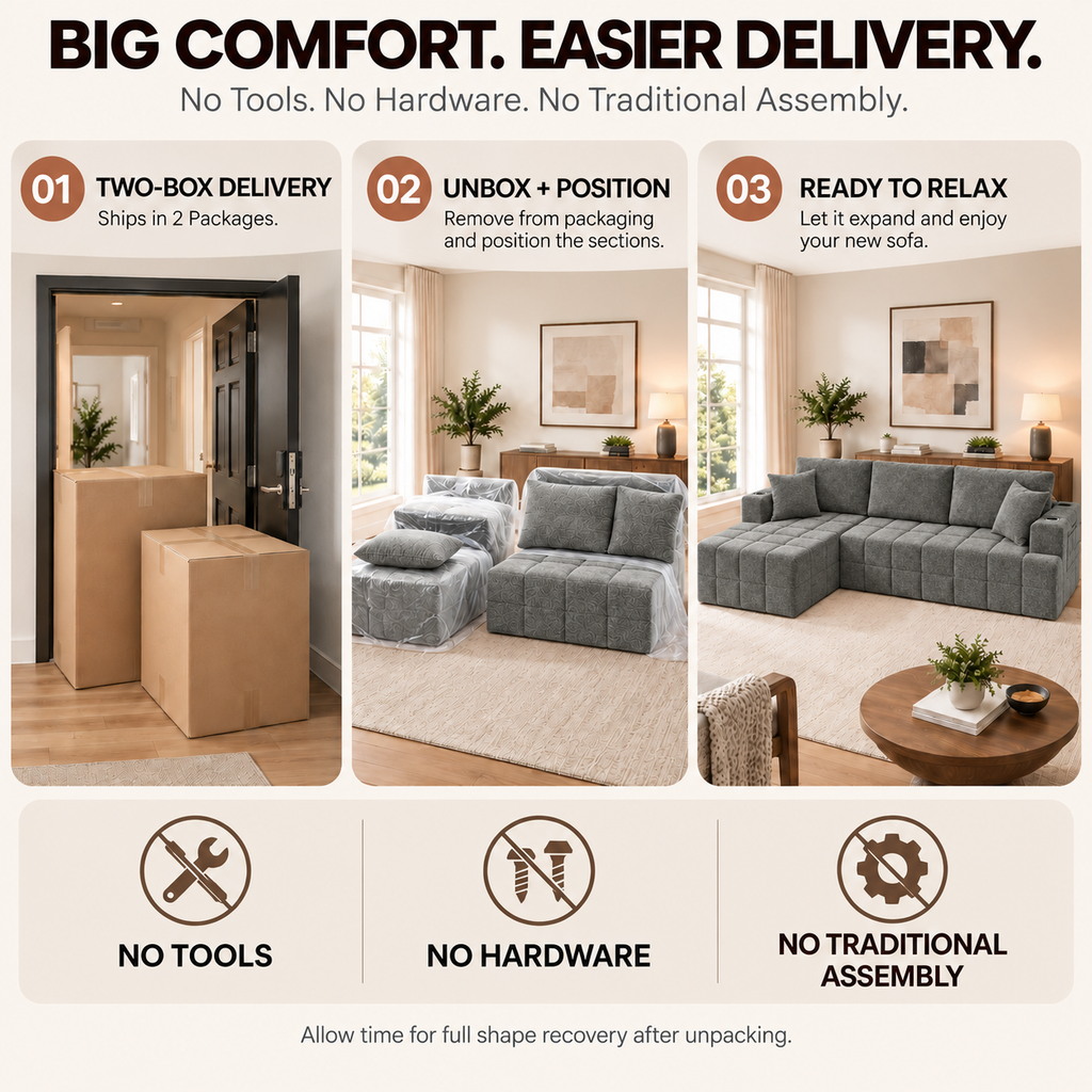 108-Inch L-Shaped Chenille Cloud Sectional Sofa with Chaise, No Assembly, Dark Gray