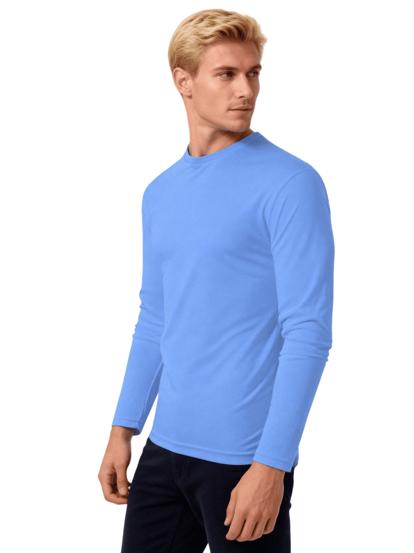 ZBORIBER Men's Quick Dry UPF 50+ UV Sun Protection Moisture Wicking Long Sleeve T-Shirt for Casual Workout,Sizes S-3XL,Highlighter Chambray