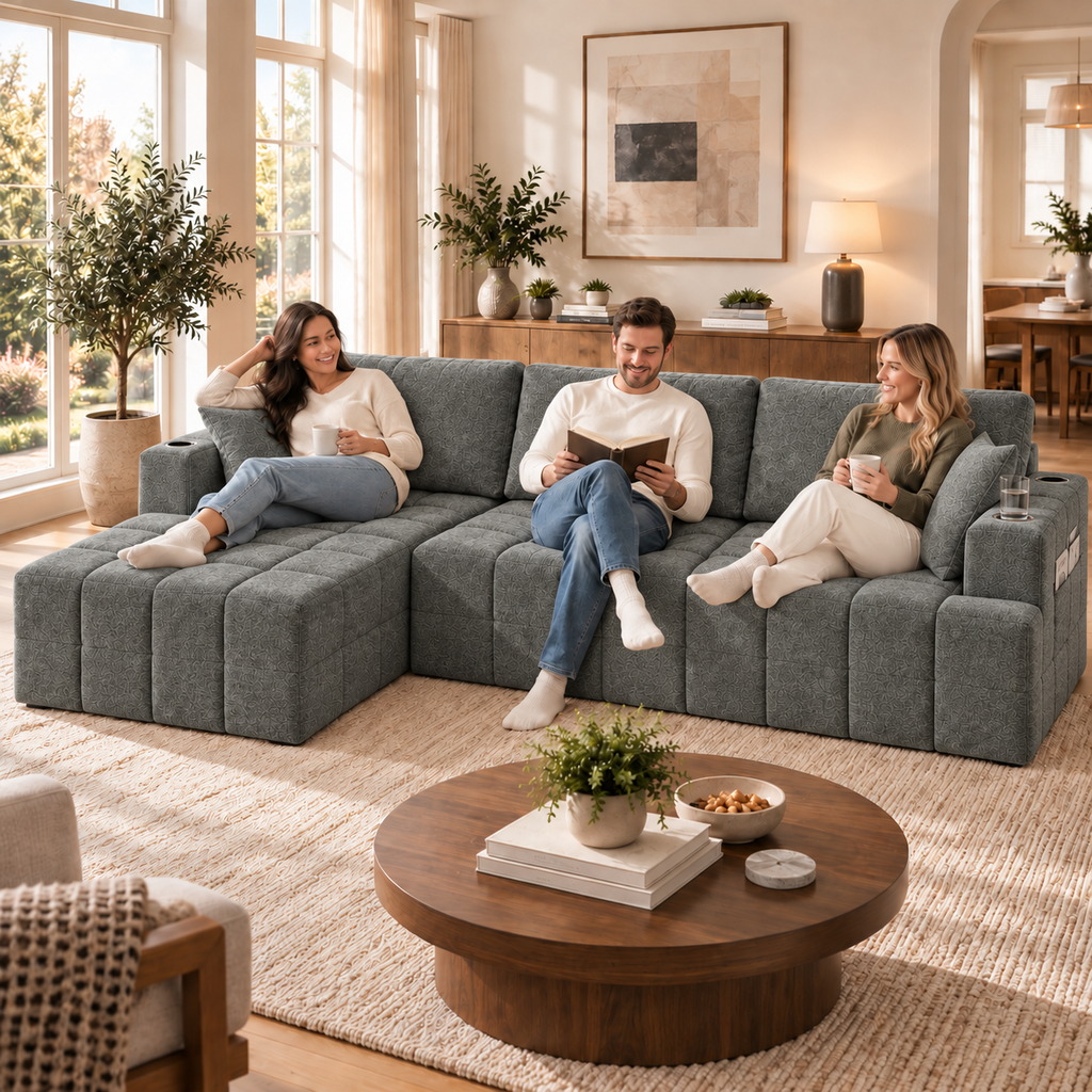 108-Inch L-Shaped Chenille Cloud Sectional Sofa with Chaise, No Assembly, Dark Gray