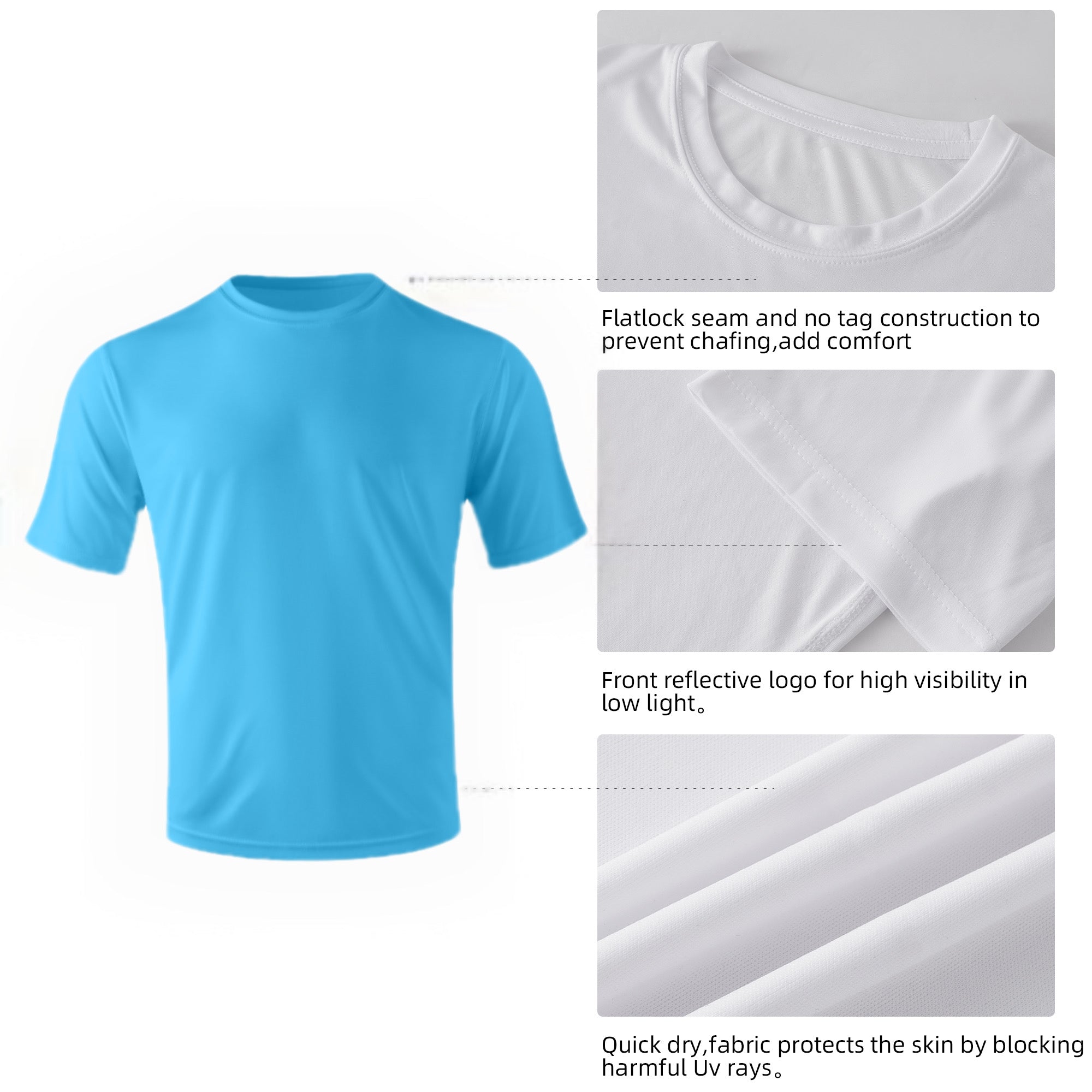 ZBORIBER Men's Quick-Dry Fit Gym Wicking Athletic Workout Short-Sleeve T-Shirts Sizes S-3XL,Shockwave Blue